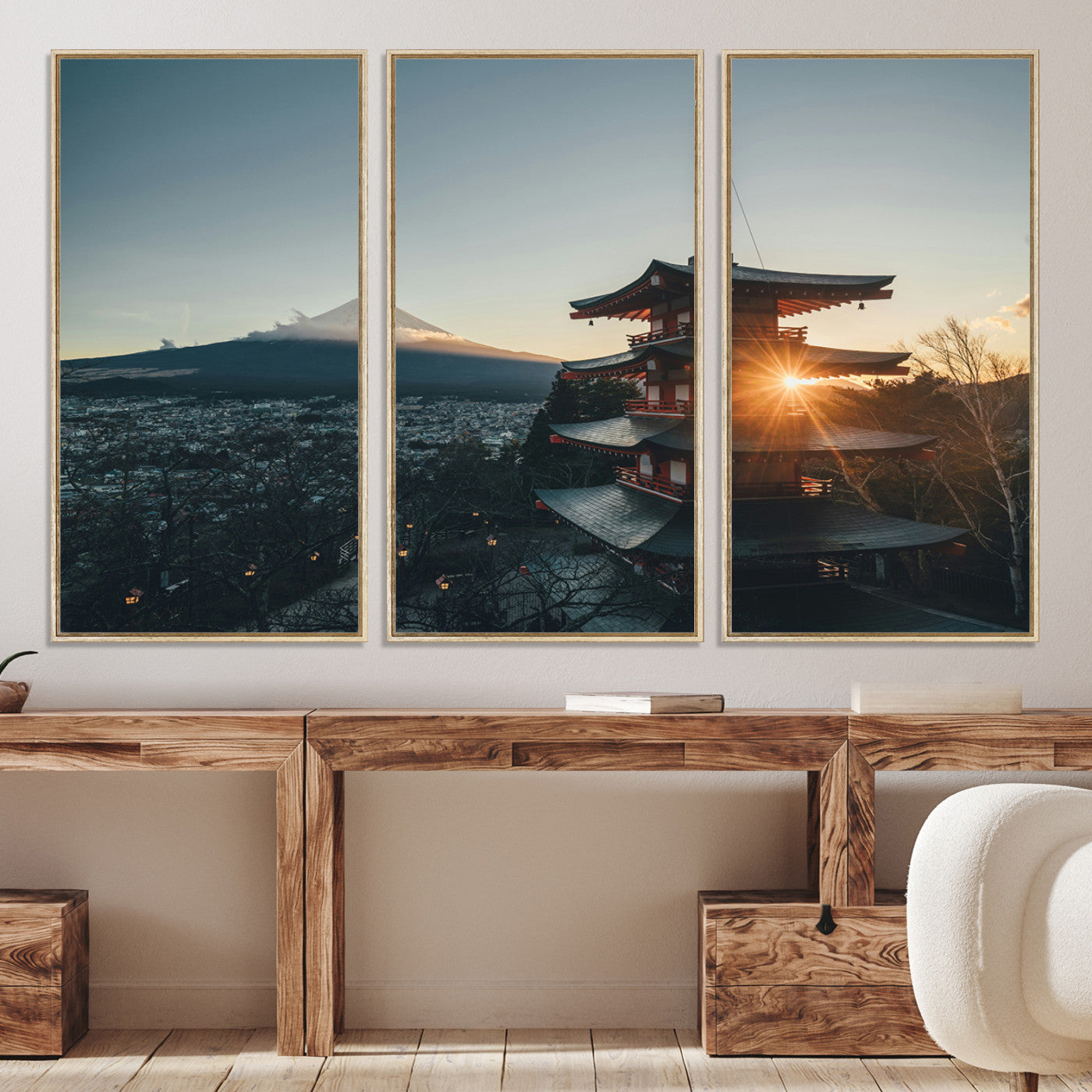 87729656-MGV-CV-36X24-Mount Fuji Wall Art Canvas Print, Framed Japan Travel Art Picture Print, Chureito Pagoda Perfect Zen Minimalism Decor Artwork