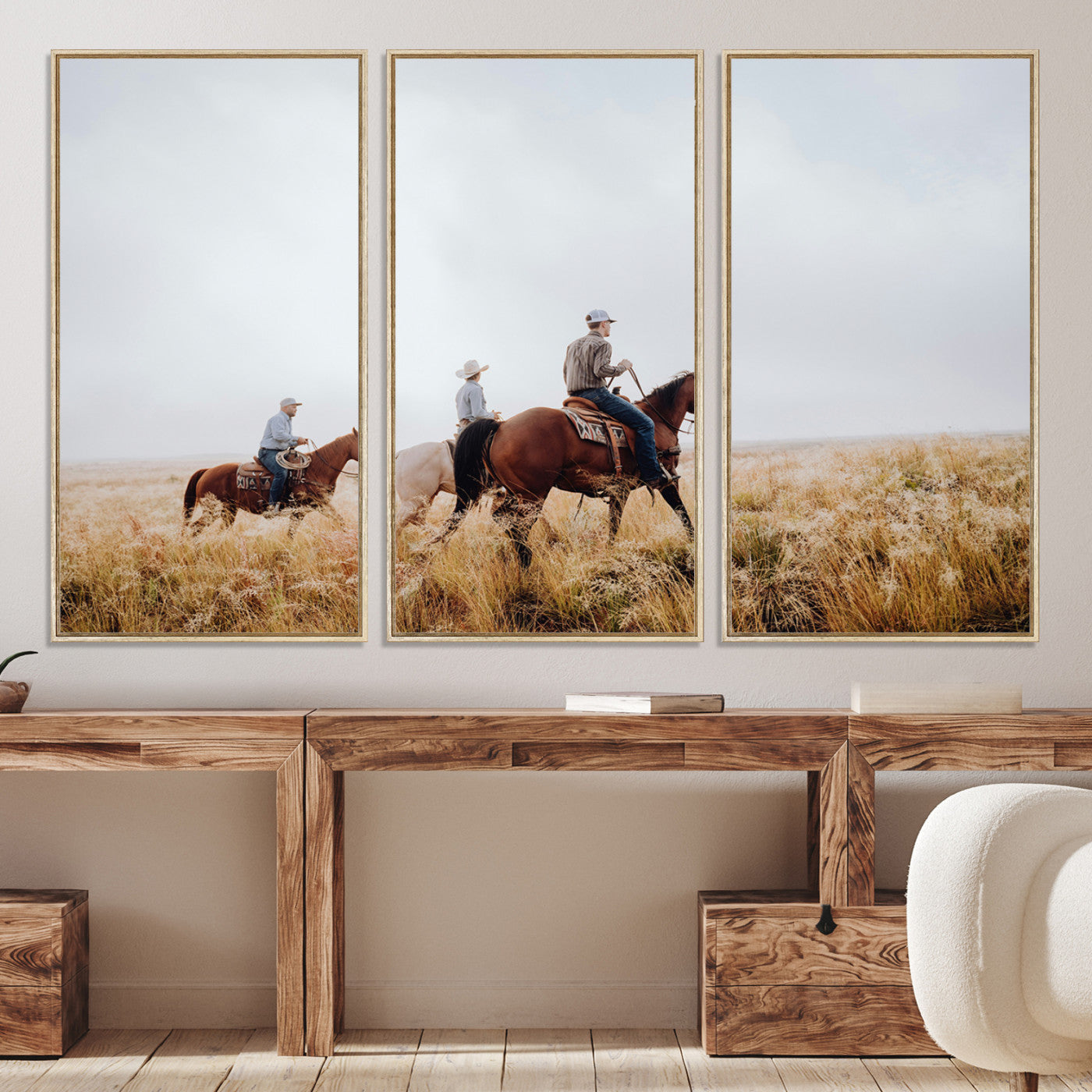 94723307-MGV-CV-36X24-Western Cowboys Wall Art Canvas Print, Framed Rustic Prairie Art Picture Print, Horseback Riding Print Canvas, Perfect Rustic Western Decor