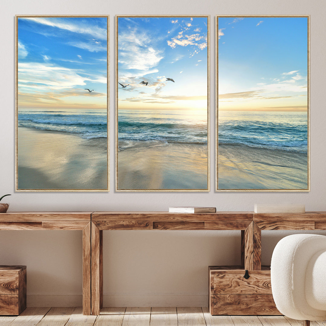 20708696-MGV-CV-36X24-Minimalist Seaside Morning Glow Art Canvas Print, Golden Reflections Perfect Coastal Minimalist Decor Artwork