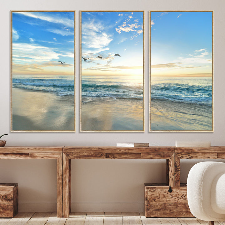 20708696-MGV-CV-36X24-Minimalist Seaside Morning Glow Art Canvas Print, Golden Reflections Perfect Coastal Minimalist Decor Artwork