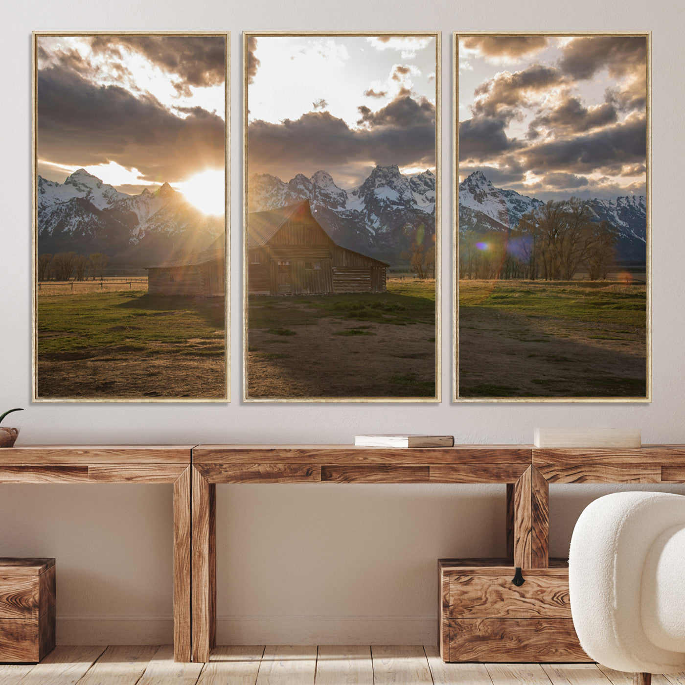 52555760-MGV-CV-36X24-Snowy Peaks Wall Art Canvas Print, Framed Nature Escape Art Picture Print, Rustic Charm Perfect Rustic Western Decor Artwork