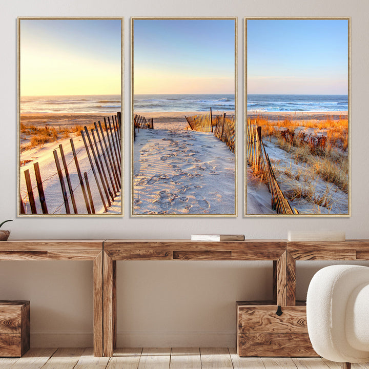 Ocean Sunset Wall Art Wall Art Canvas Print, Framed Nautical Photography Art Picture Print, Summer Beach House Decor Perfect Coastal