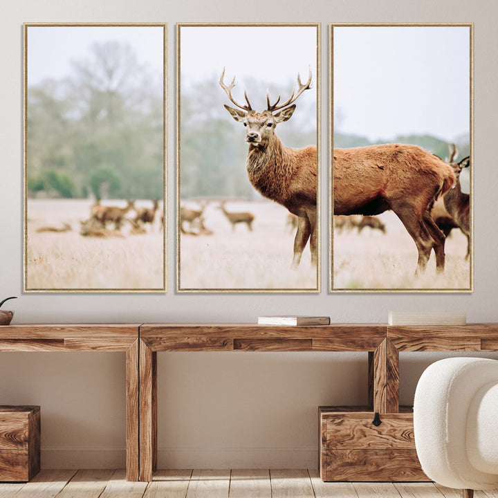 Rustic Nature Print Wall Art Canvas Print, Framed Deer Canvas Wall Art Art Picture Print, Nordic Animal Art Perfect Rustic Nature Decor