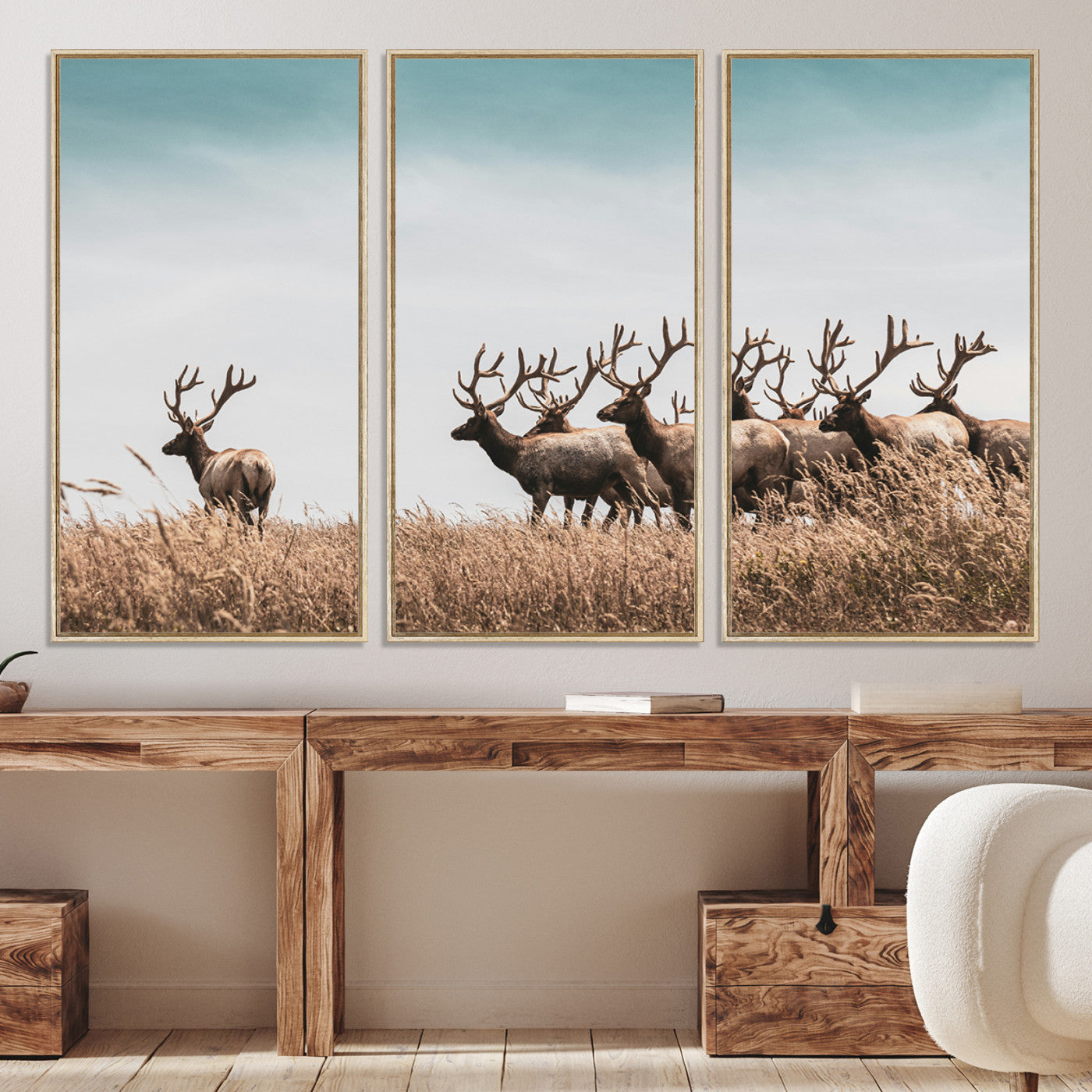 81594705-MGV-CV-36X24-Elk Herd Wall Art Canvas, Antler Canvas Print, Framed Wildlife Photography Art Picture Print, Rustic Nature Print Perfect Rustic Wildlife