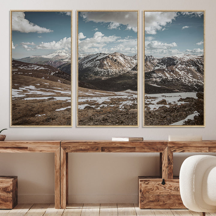 Mountain Landscape Wall Art Canvas Print, Framed Snowy Peaks Art Picture Print, Rugged Highlands Perfect Rustic Adventure Decor Artwork