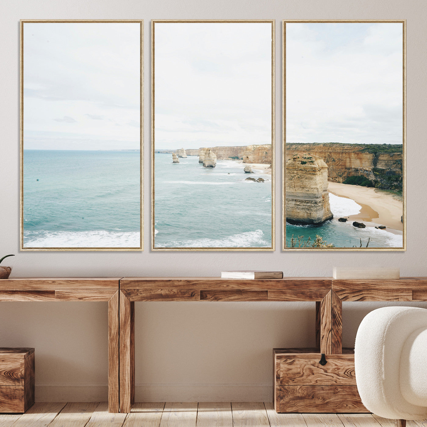 70095633-MGV-CV-36X24-Twelve Apostles Wall Art Canvas Print, Framed Coastal Cliffs Art Picture Print, Rugged Rock Formations Perfect Minimalist Coastal Decor