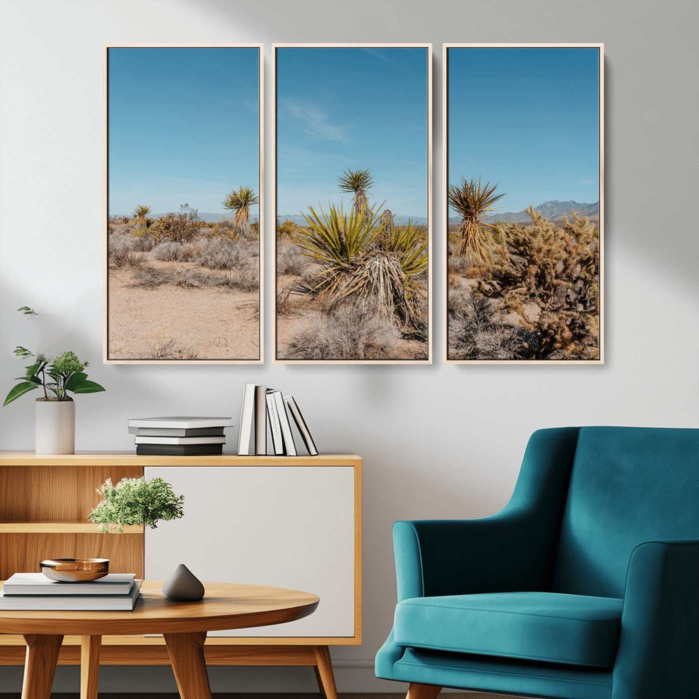 MGV-FC-48X32-3P - Joshua Tree Wall Art Canvas Print, Framed Desert Landscape Art Picture Print, Warm Earth Tones Perfect Southwestern Minimalist Decor Artwork