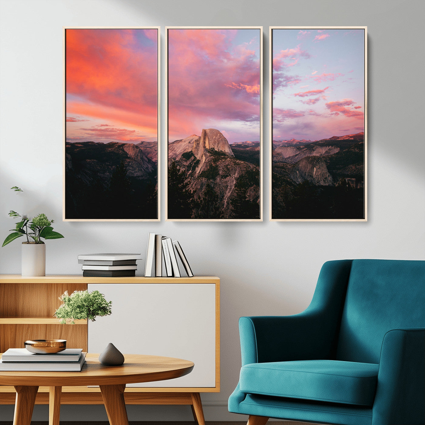 MGV-FC-48X32-3P - Half Dome Wall Art Canvas Print, Framed Yosemite National Park Art Picture Print, Dramatic Sunset Perfect Adventurous Wilderness Decor Artwork