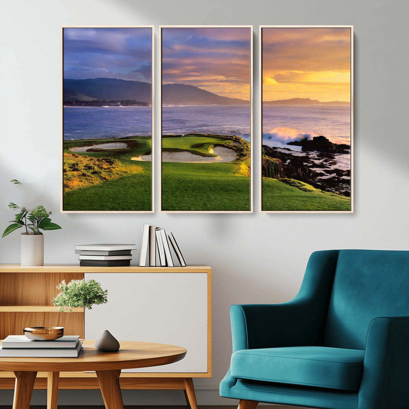 MGV-FC-48X32-3P - Pebble Beach Golf Links Wall Art Canvas Print – Iconic Coastal Golf Course Artwork, Perfect for
