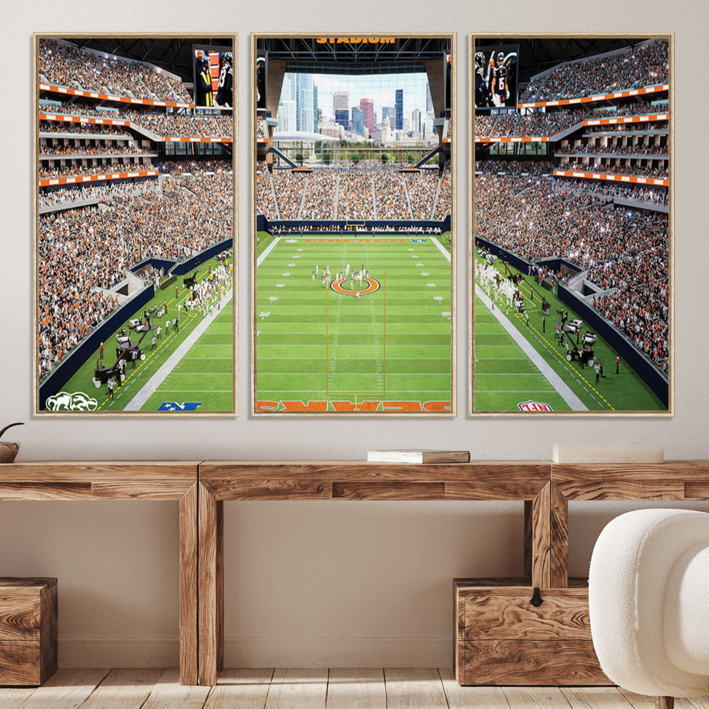 76935553-MGV-CV-60X40-3P-Chicago Bears Soldiers Field Wall Art Canvas Print – Framed Football Stadium Artwork for Sports Fans, Soldier Field Skyline Canvas Decor for Game Room or Man Cave