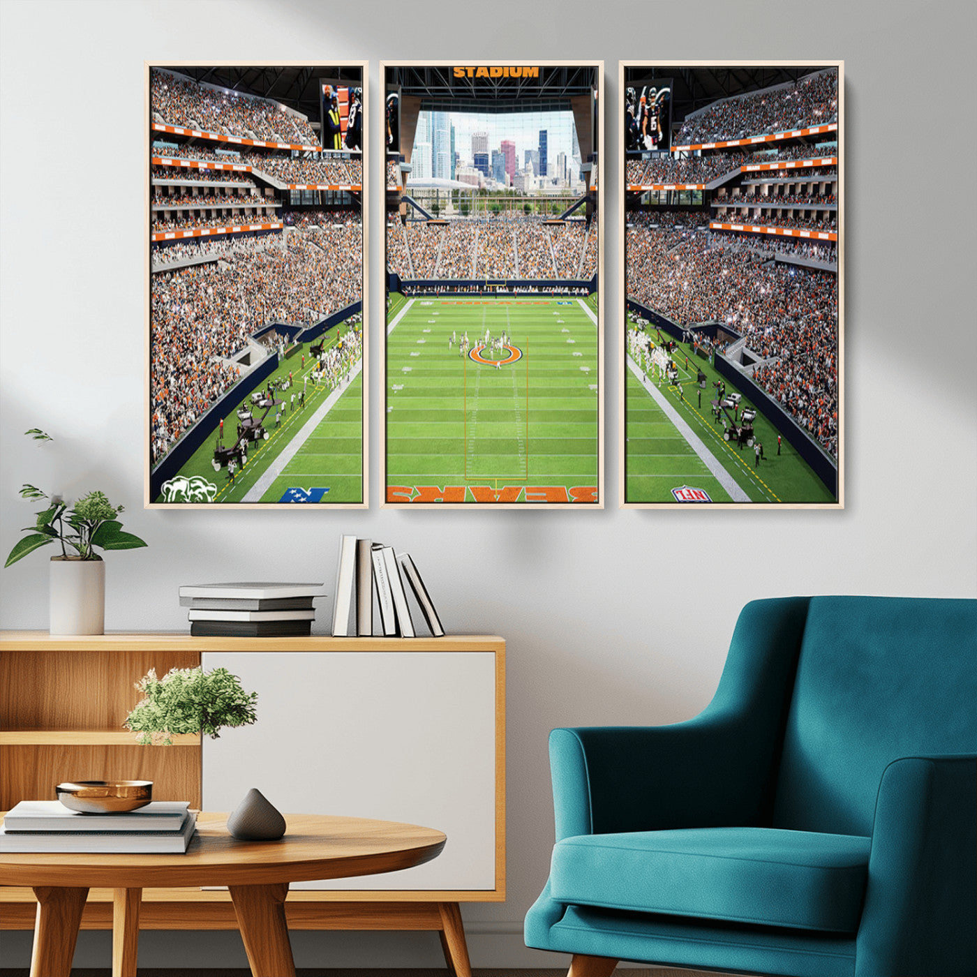 MGV-FC-48X32-3P - Chicago Bears Soldiers Field Wall Art Canvas Print – Framed Football Stadium Artwork for Sports