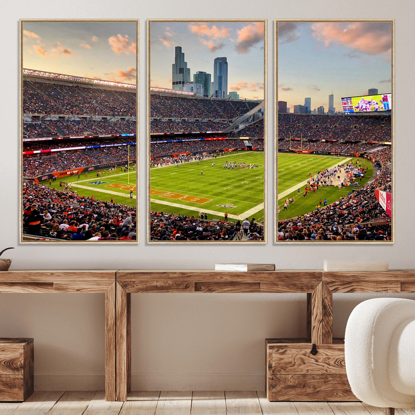 55377093-MGV-CV-36X24-Chicago Bears Soldiers Field Wall Art Canvas Print – Framed Football Stadium Artwork for Sports Fans, Soldier Field Skyline Canvas Decor for Game Room or Man Cave