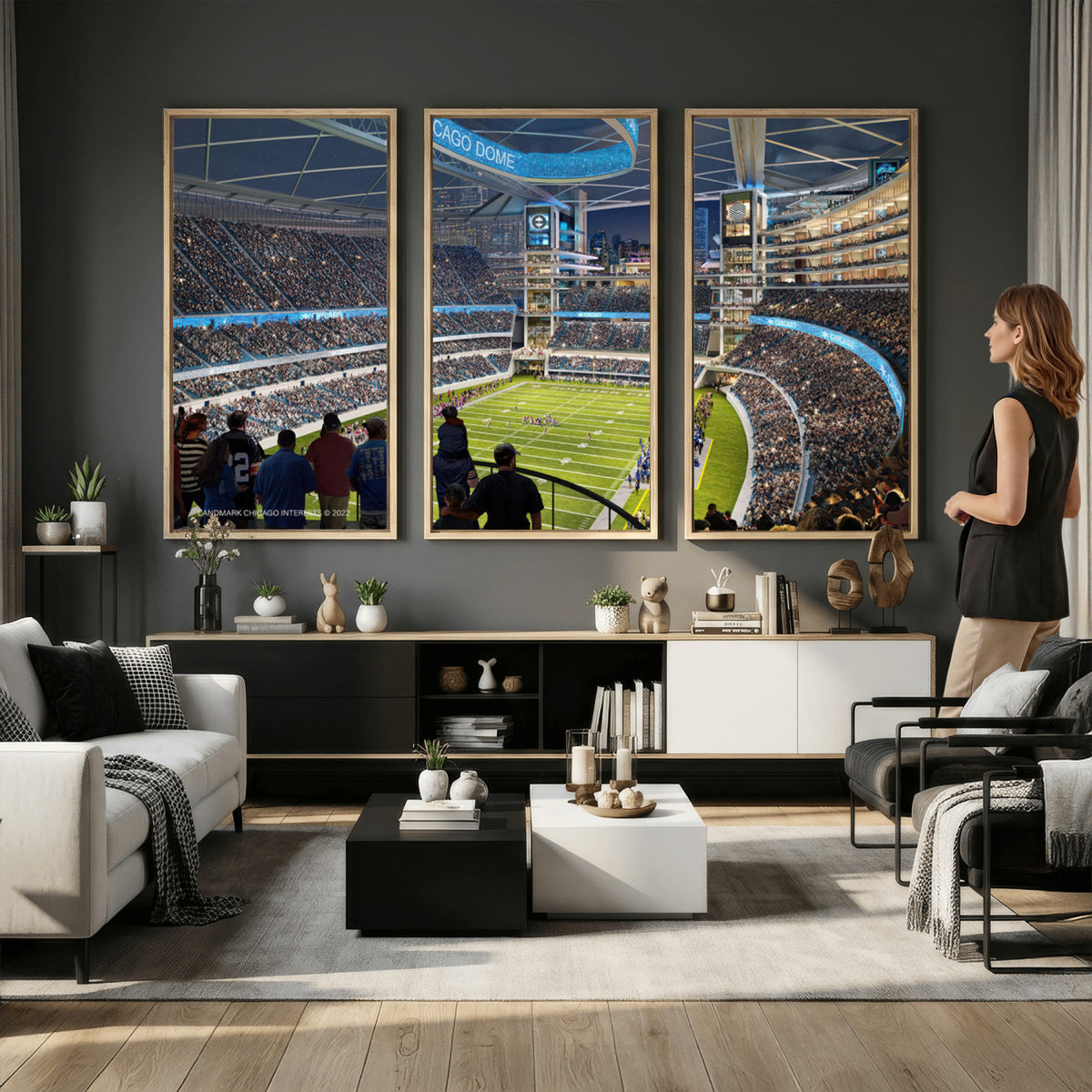 41816511-MGV-CV-36X24 - Chicago Dome Stadium Wall Art Canvas Print, Framed Modern Decor