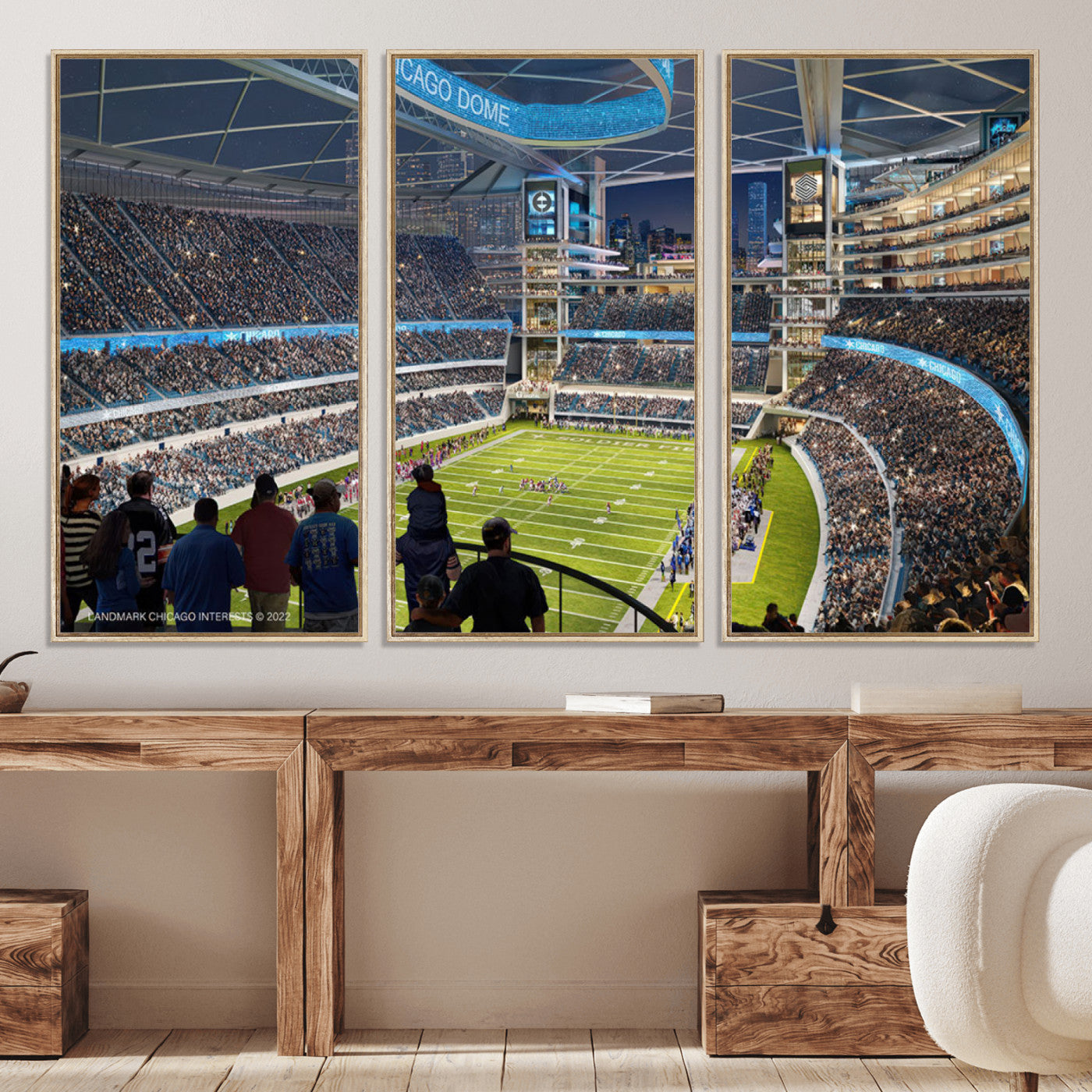 41816511-MGV-CV-36X24-Chicago Bears Soldiers Field Wall Art Canvas Print – Framed Football Stadium Artwork for Sports Fans, Soldier Field Skyline Canvas Decor for Game Room or Man Cave