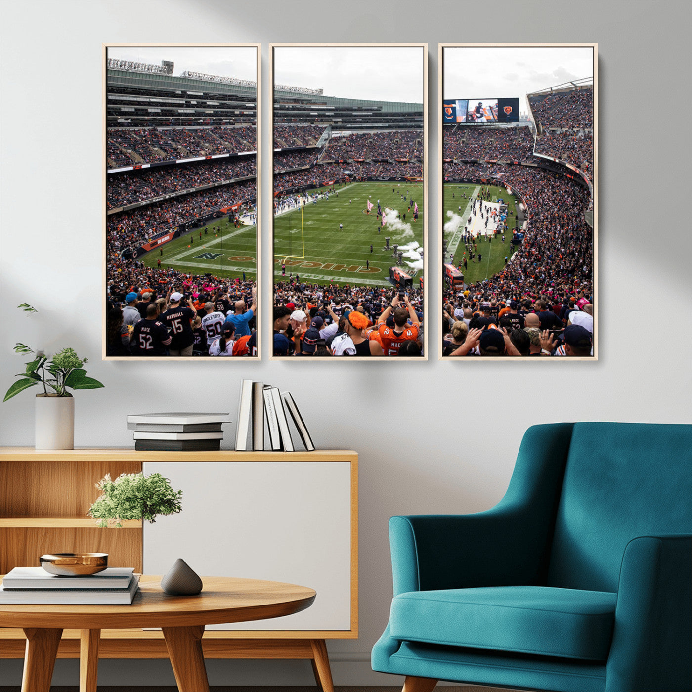 18347149-MGV-CV-36X24-Chicago Bears Soldiers Field Wall Art Canvas Print – Framed Football Stadium Artwork for Sports Fans, Soldier Field Skyline Canvas Decor for Game Room or Man Cave
