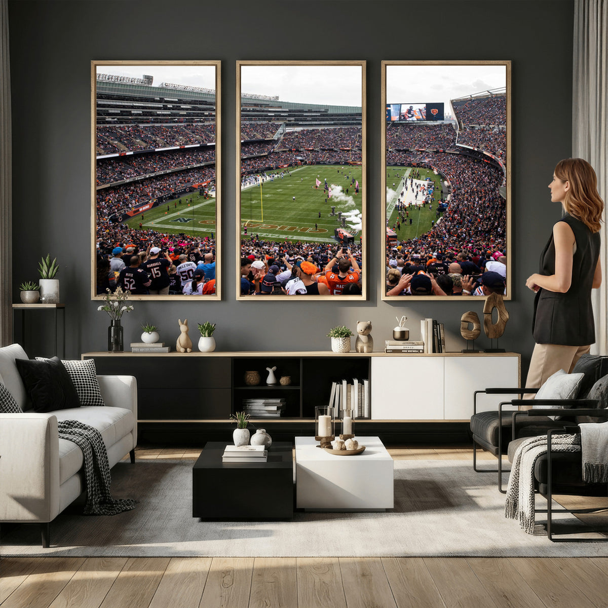 18347149-MGV-CV-36X24 - Chicago Bears Soldier Field Wall Art Canvas Print – Framed Football Stadium Artwork Team Spirit for home, office