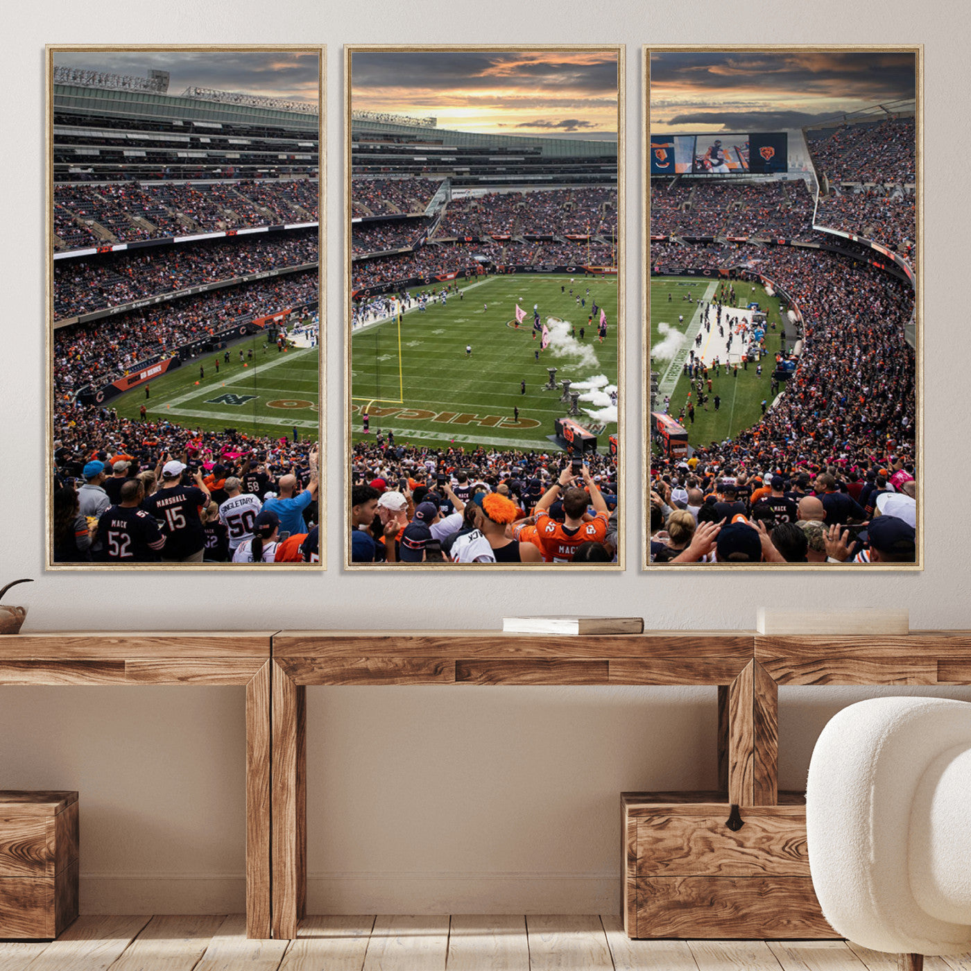 87578930-MGV-CV-36X24-Chicago Bears Soldiers Field Wall Art Canvas Print – Framed Football Stadium Artwork for Sports Fans, Soldier Field Skyline Canvas Decor for Game Room or Man Cave