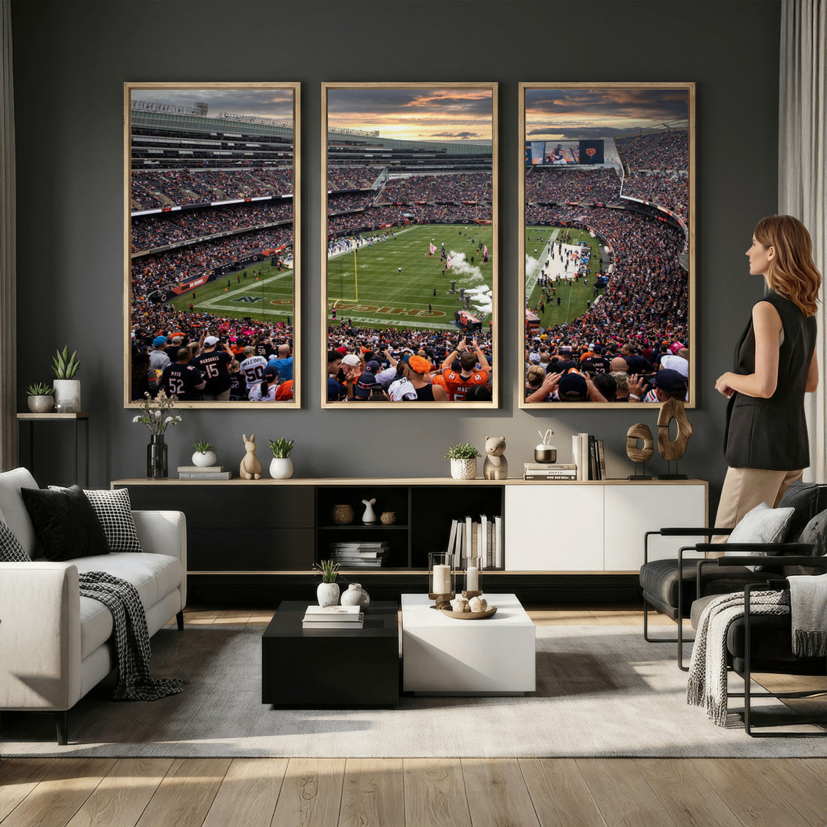 87578930-PAN-FL-20X10 - Chicago Bears Soldiers Field Wall Art Canvas Print, Home Bar Wall Decor
