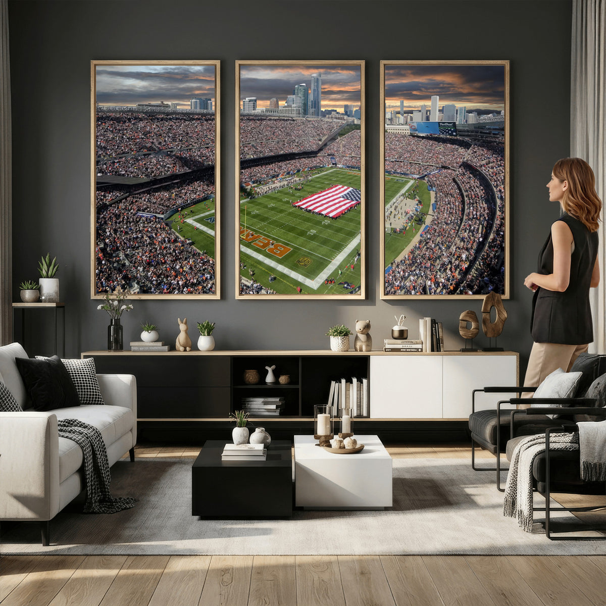98106777-PAN-FL-20X10 - Chicago Bears Soldiers Field Wall Art Canvas Print, Extra Large Game Room Wall Decor