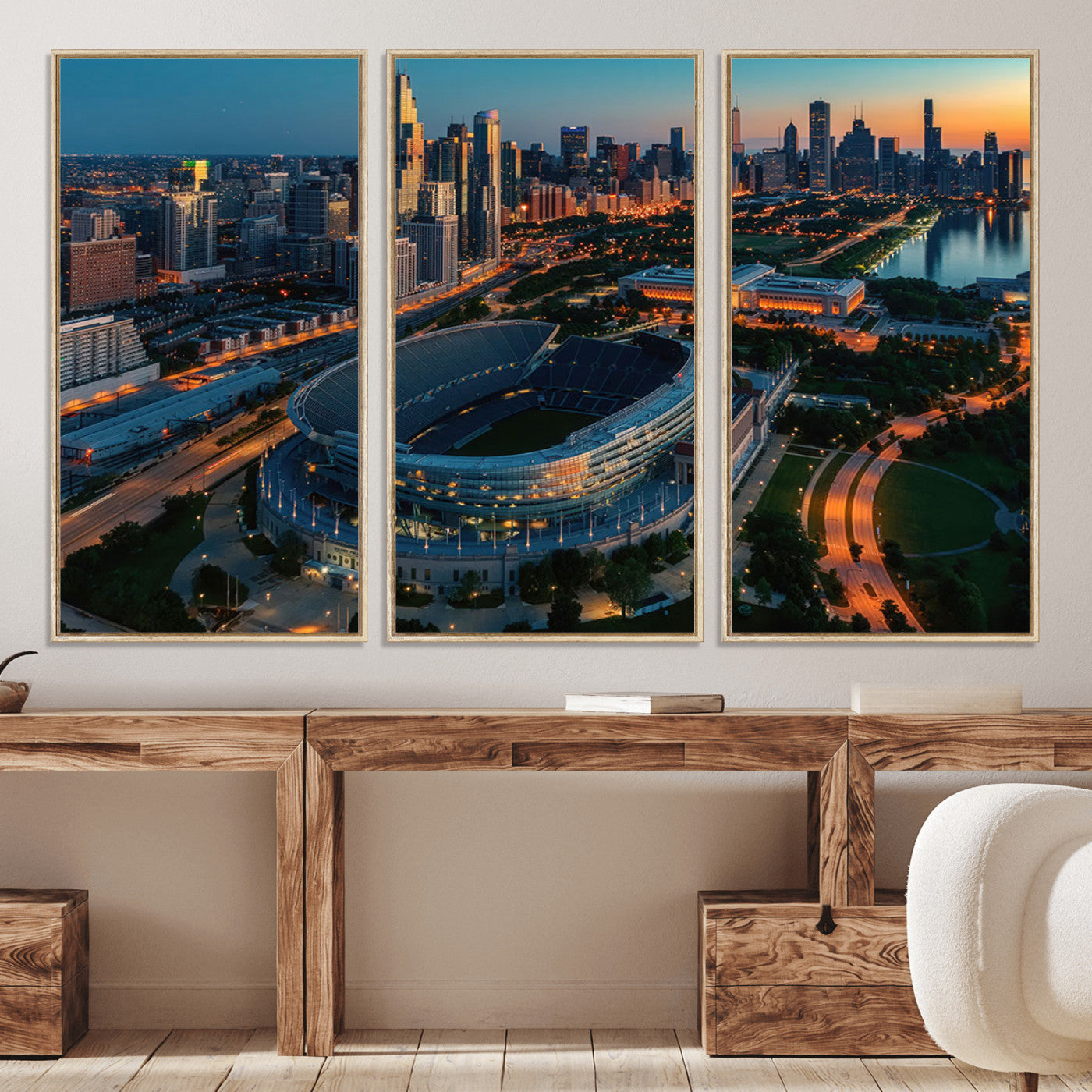 36690345-MGV-CV-36X24-Chicago Bears Soldiers Field Wall Art Canvas Print – Framed Football Stadium Artwork for Sports Fans, Soldier Field Skyline Canvas Decor for Game Room or Man Cave