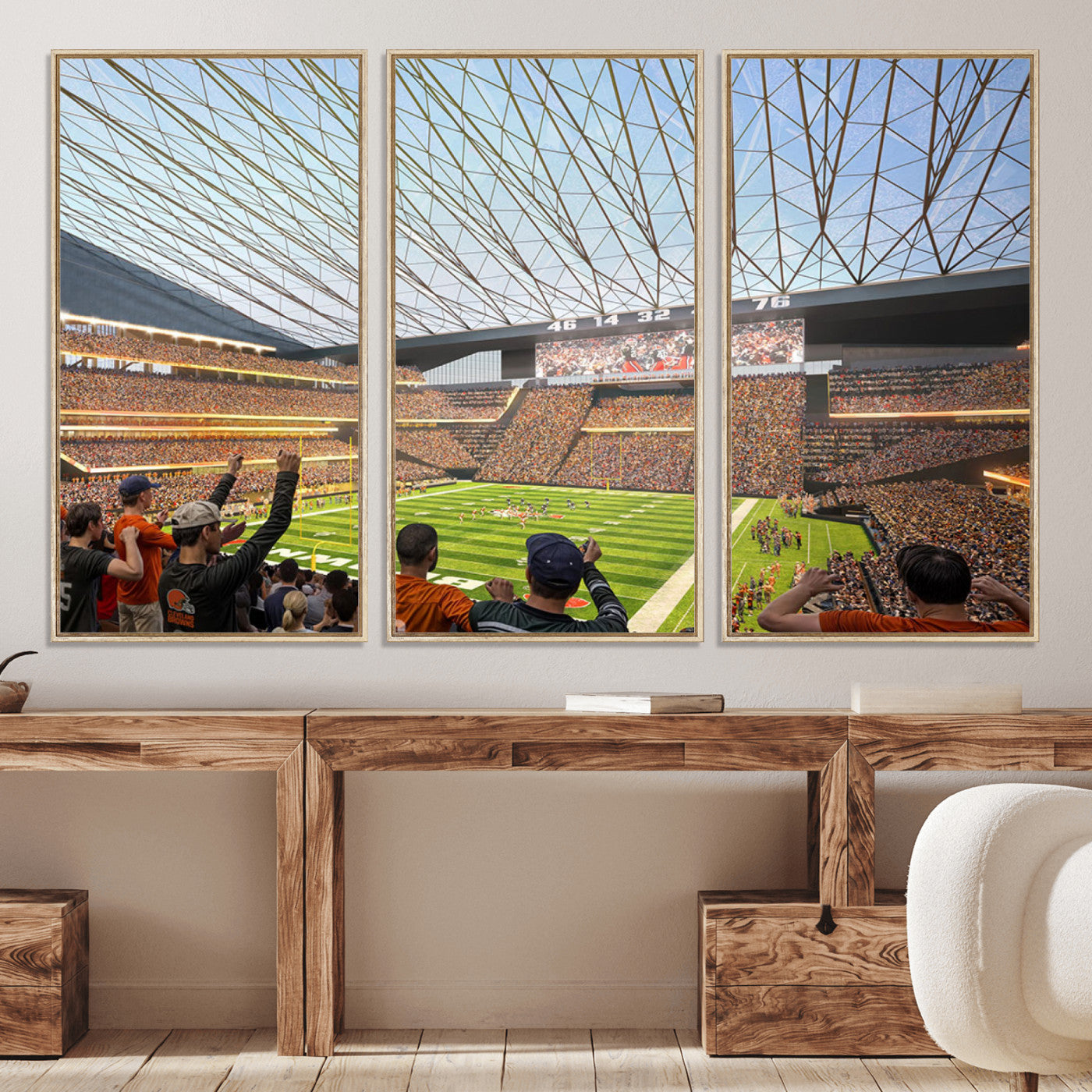 81960112-MGV-CV-36X24-Cleveland Browns Stadium Wall Art Canvas Print – Framed Football Artwork Featuring Cleveland Skyline and Browns Stadium, Perfect for Man Cave or Game Room Decor