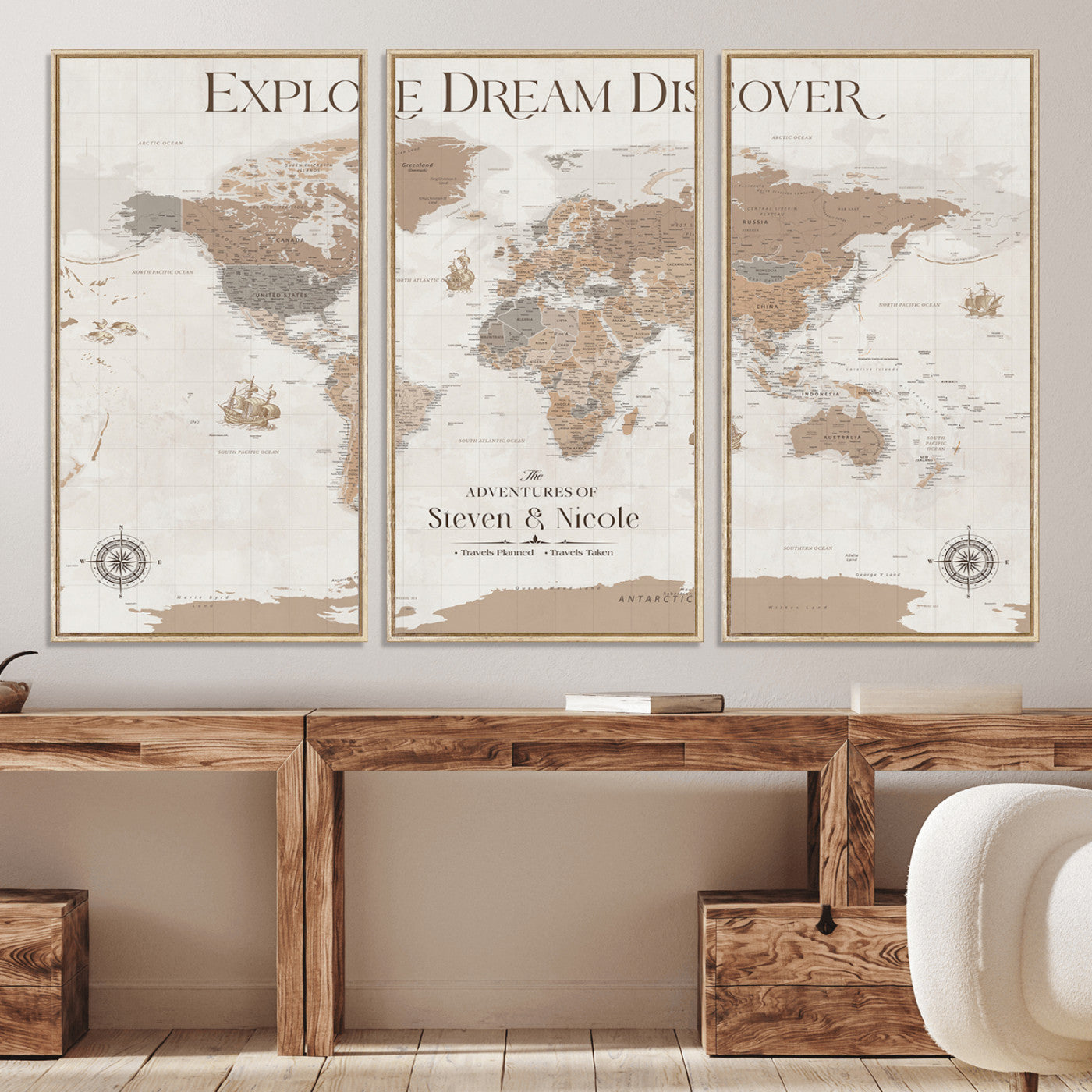 95738134-MGV-CV-36X24-Custom Push Pin World Map Wall Canvas Print – Personalized Travel Tracker with Pins – Framed Large Multi-Size Canvas for Home Office Decor