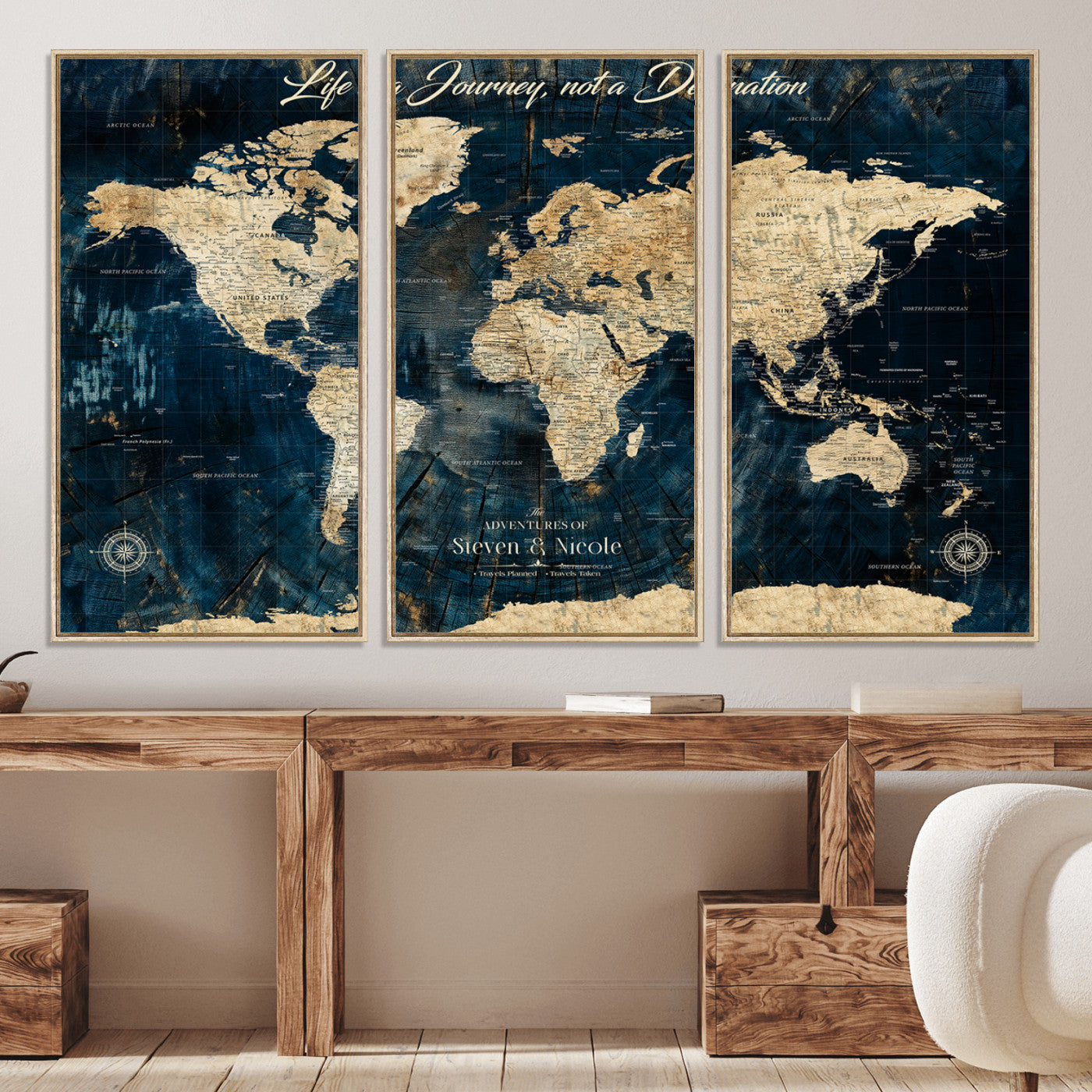 23551206-MGV-CV-36X24-Custom Push Pin World Map Wall Canvas Print – Personalized Travel Tracker with Pins – Framed Large Multi-Size Canvas for Home Office Decor