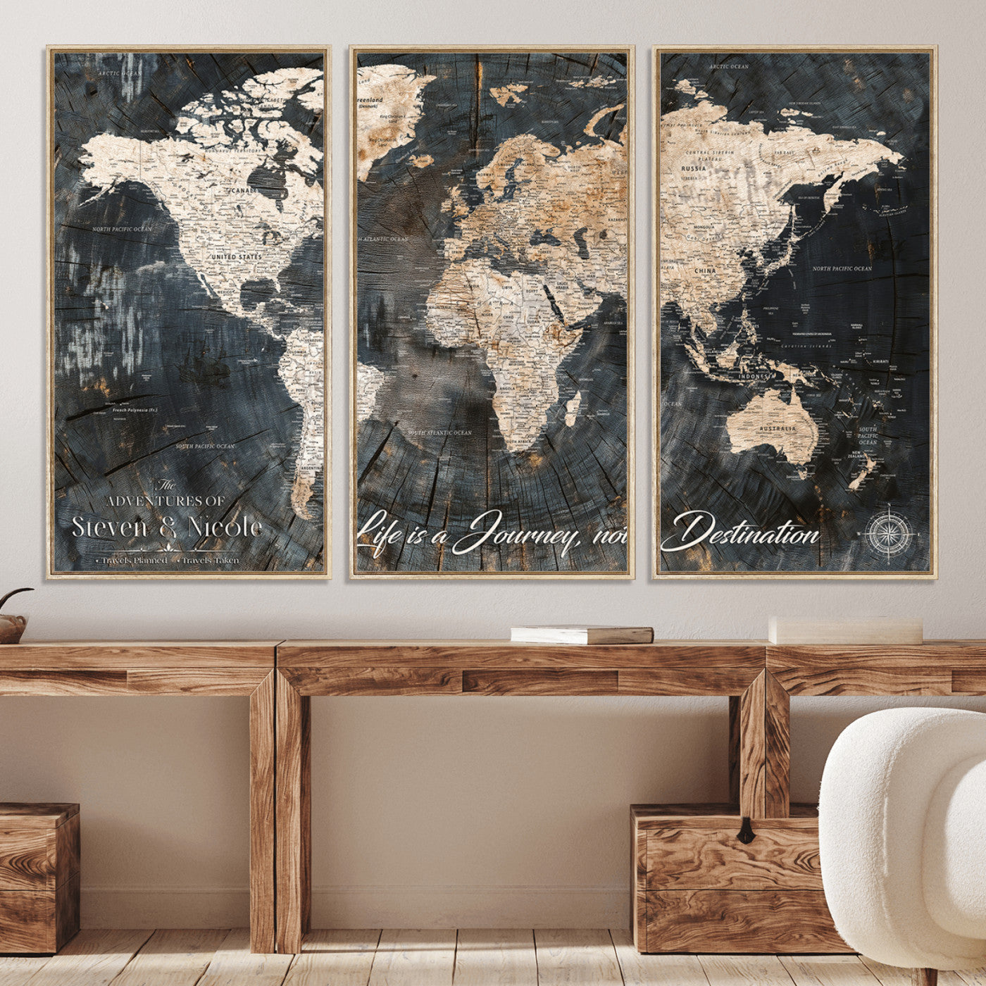 13001721-MGV-CV-36X24-Custom Push Pin World Map Wall Canvas Print – Personalized Travel Tracker with Pins – Framed Large Multi-Size Canvas for Home Office Decor