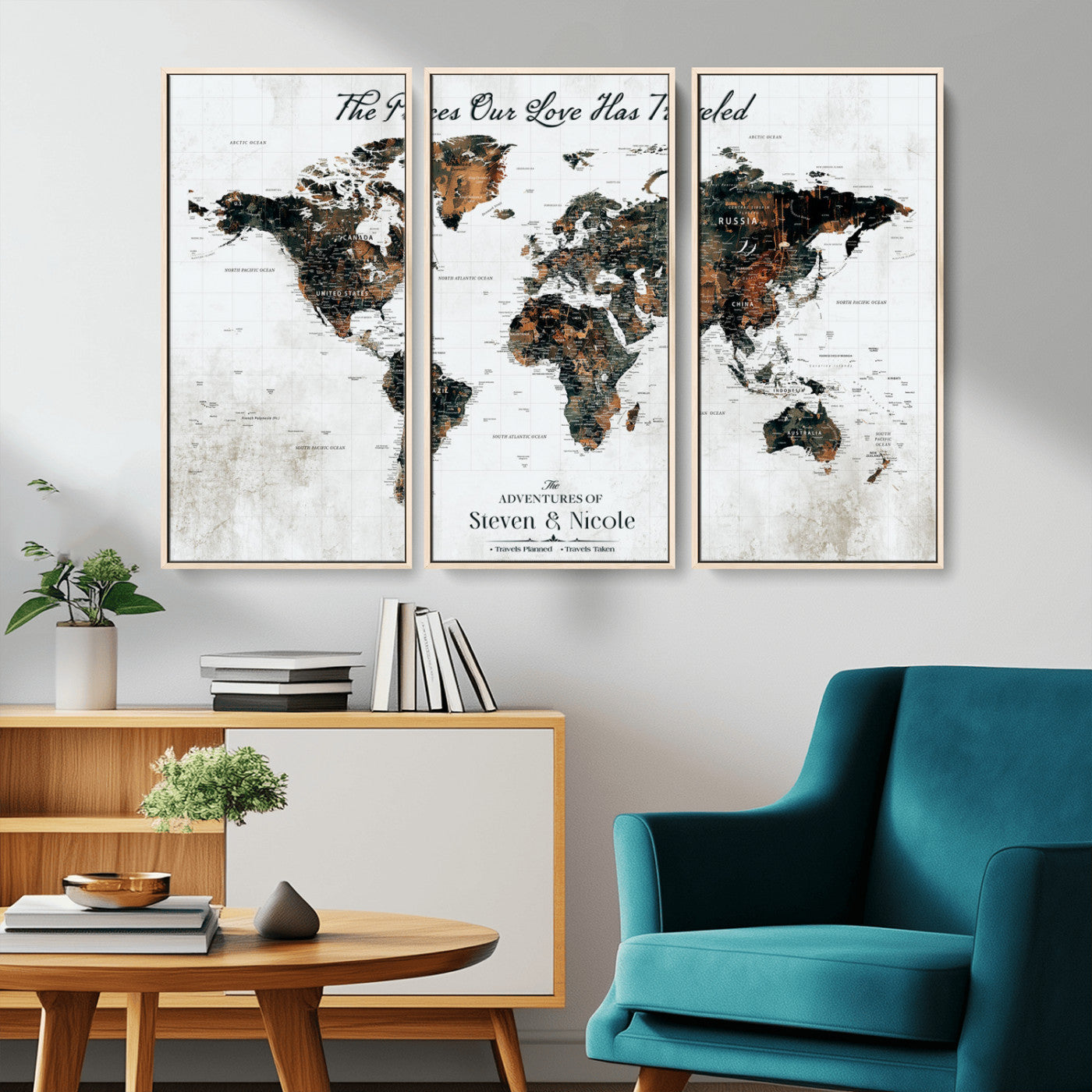 89231588-MGV-CV-36X24-World Travel Map with Pins – Framed Canvas Print to Track Adventures and Create a Visual Travel Journal, Ideal Wall Art for Home - H17