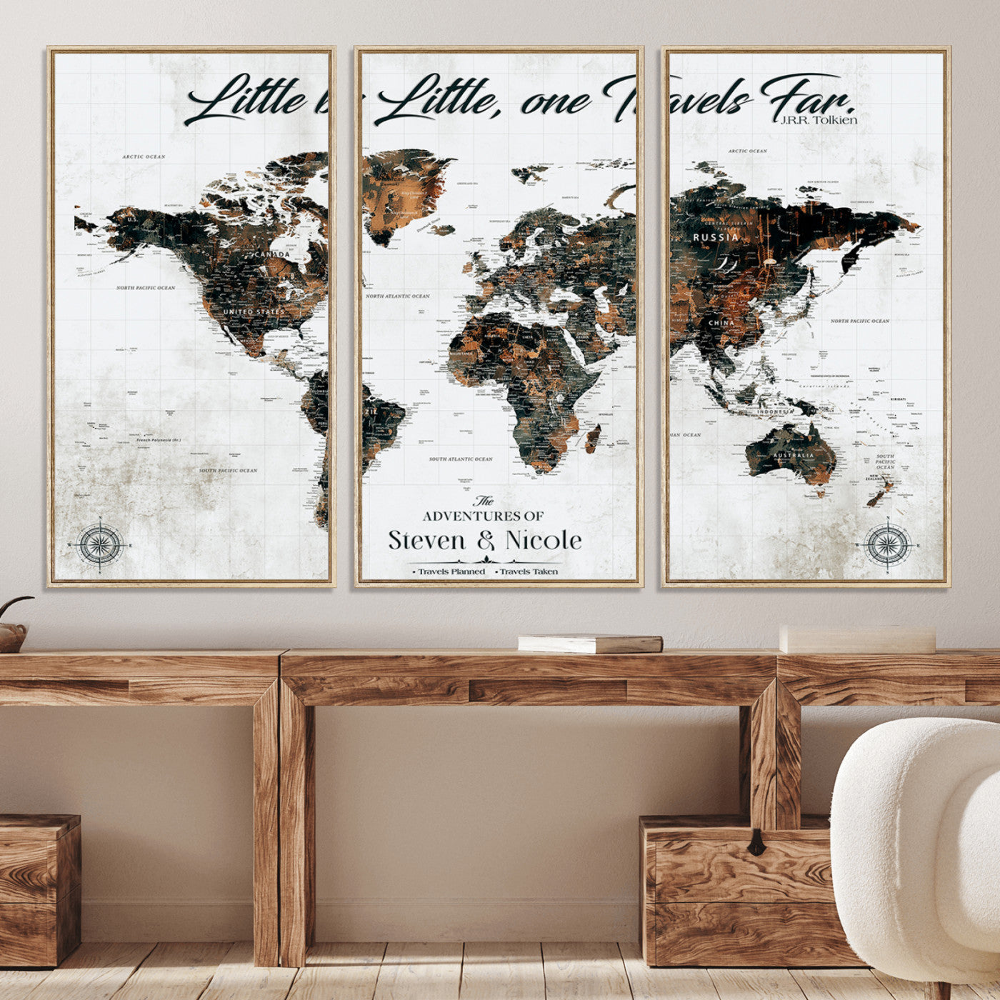 89231588-MGV-CV-36X24-Custom Push Pin World Map Wall Canvas Print – Personalized Travel Tracker with Pins – Framed Large Multi-Size Canvas for Home Office Decor