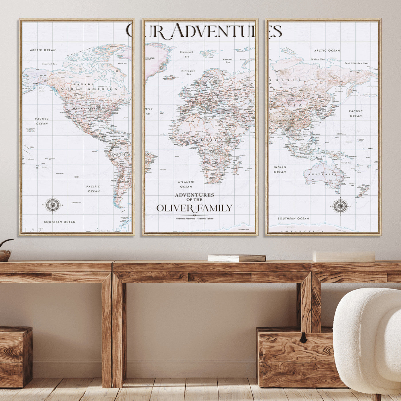 40041157-MGV-CV-36X24-Custom Push Pin World Map Wall Canvas Print – Personalized Travel Tracker with Pins – Framed Large Multi-Size Canvas for Home Office Decor