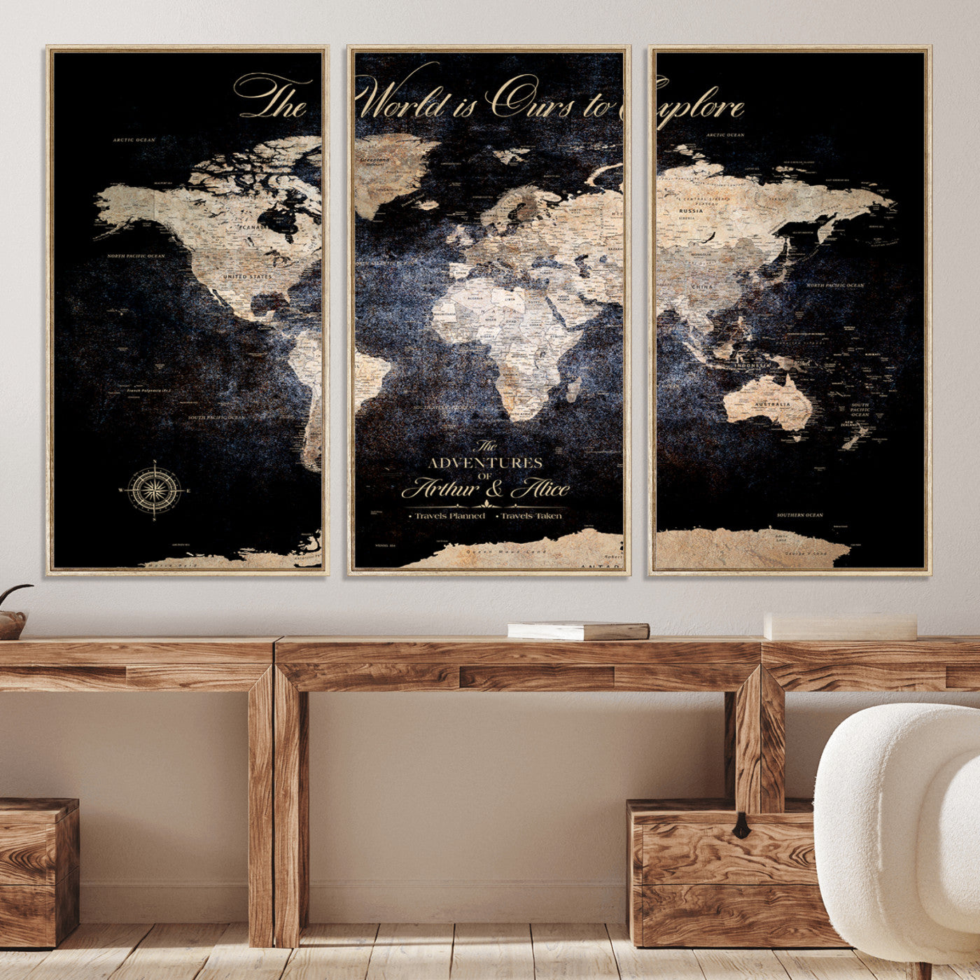 21010471-MGV-CV-36X24-Customize Push Pin World Map Wall Canvas Print, Personalized Travel Tracker with Pins, Framed Large Canvas for Home Office Decor - H37