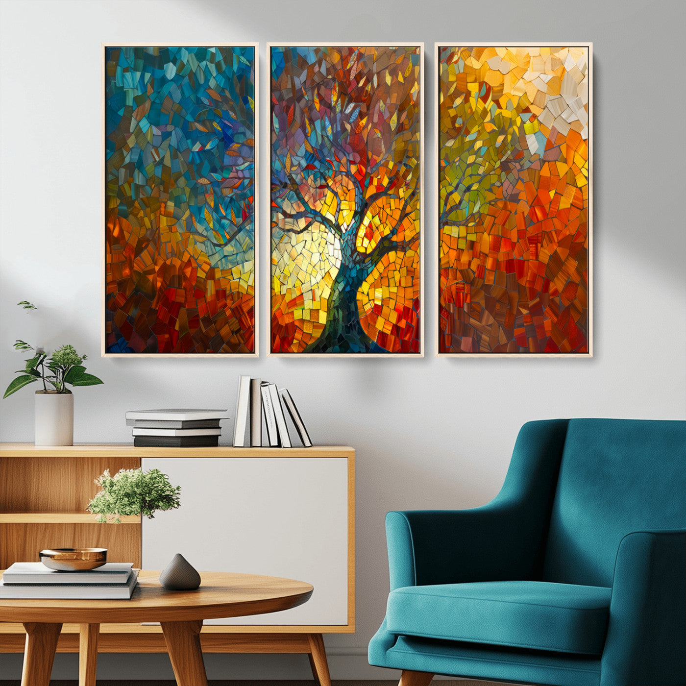 MGV-FC-48X32-3P - Mosaic Tree Canvas Wall Art – Vibrant Abstract Nature Design, Colorful Decor for Living Room, Bedroom, or Creative Spaces