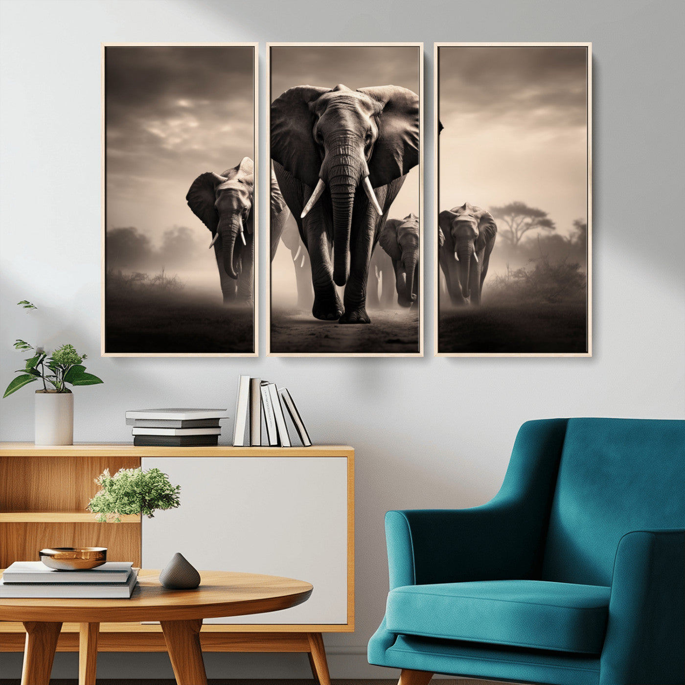 -Elephant Family Wall Art Canvas Print, Framed Elephant Wall Art Home Decor
