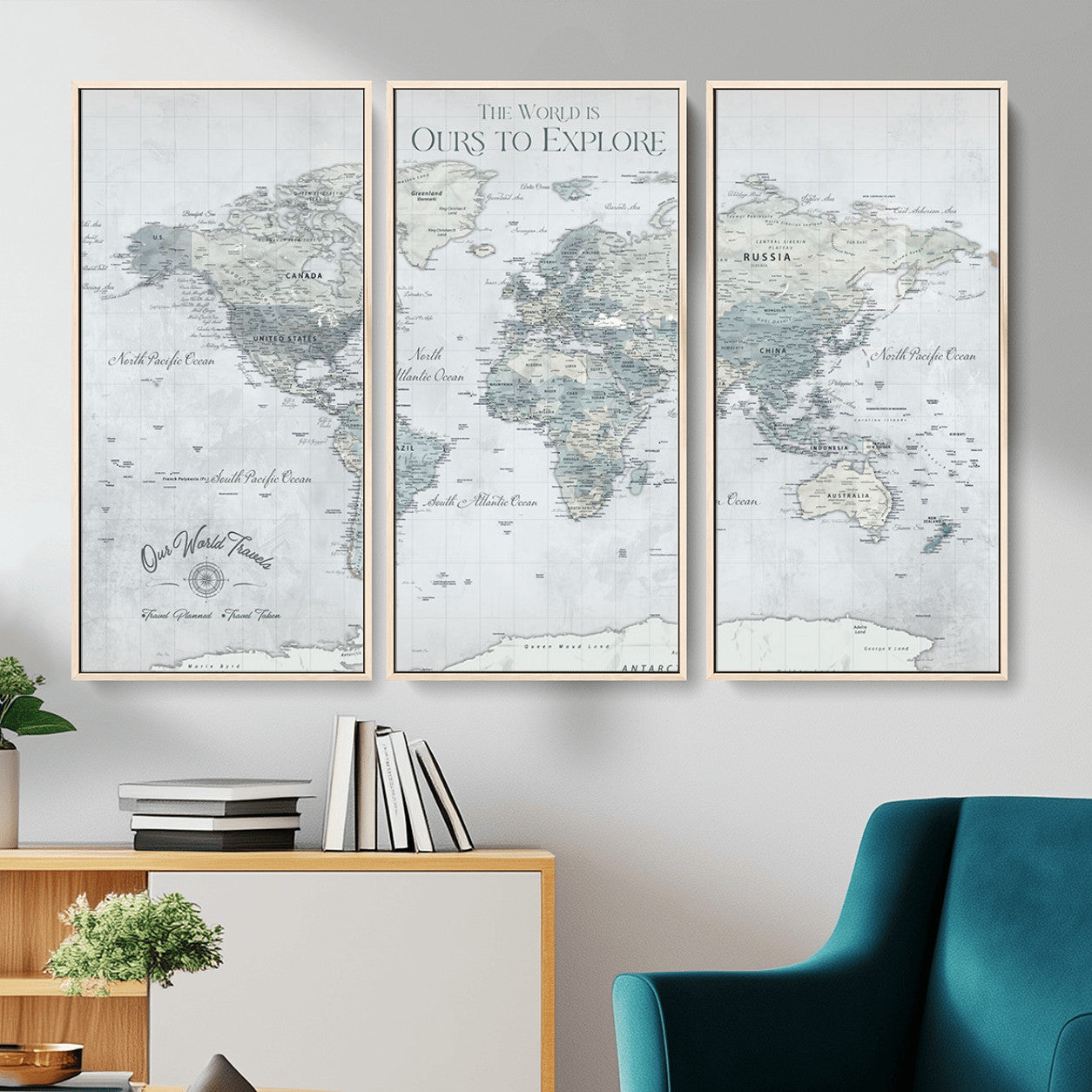 73654056-MGV-FC-48X32-3P - Personalized Push Pin World Map Canvas Print – Custom Framed Travel Tracker Artwork for Couples or Home Decor