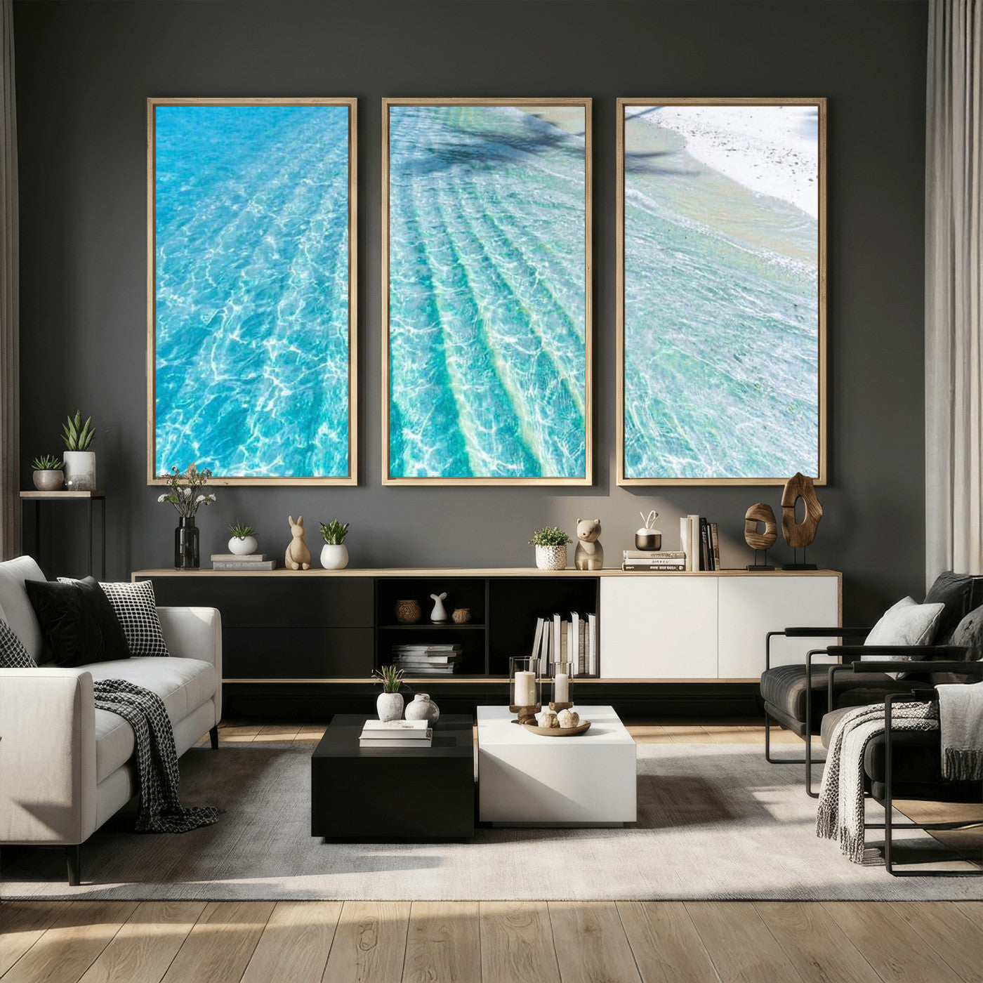 46233906-MGV-CV-36X24 - Serene Clear Blue Ocean Water Canvas Wall Art – Soft White Sand Shore Coastal Print for Home Decor, Relaxation, and Tranquil Vibes