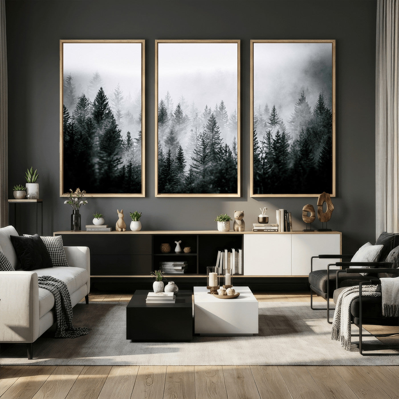 87750525-MGV-CV-36X24 - Foggy Forest Wall Art Canvas Print – Mountain Woodland Landscape Photography for Minimal Nature Home Decor