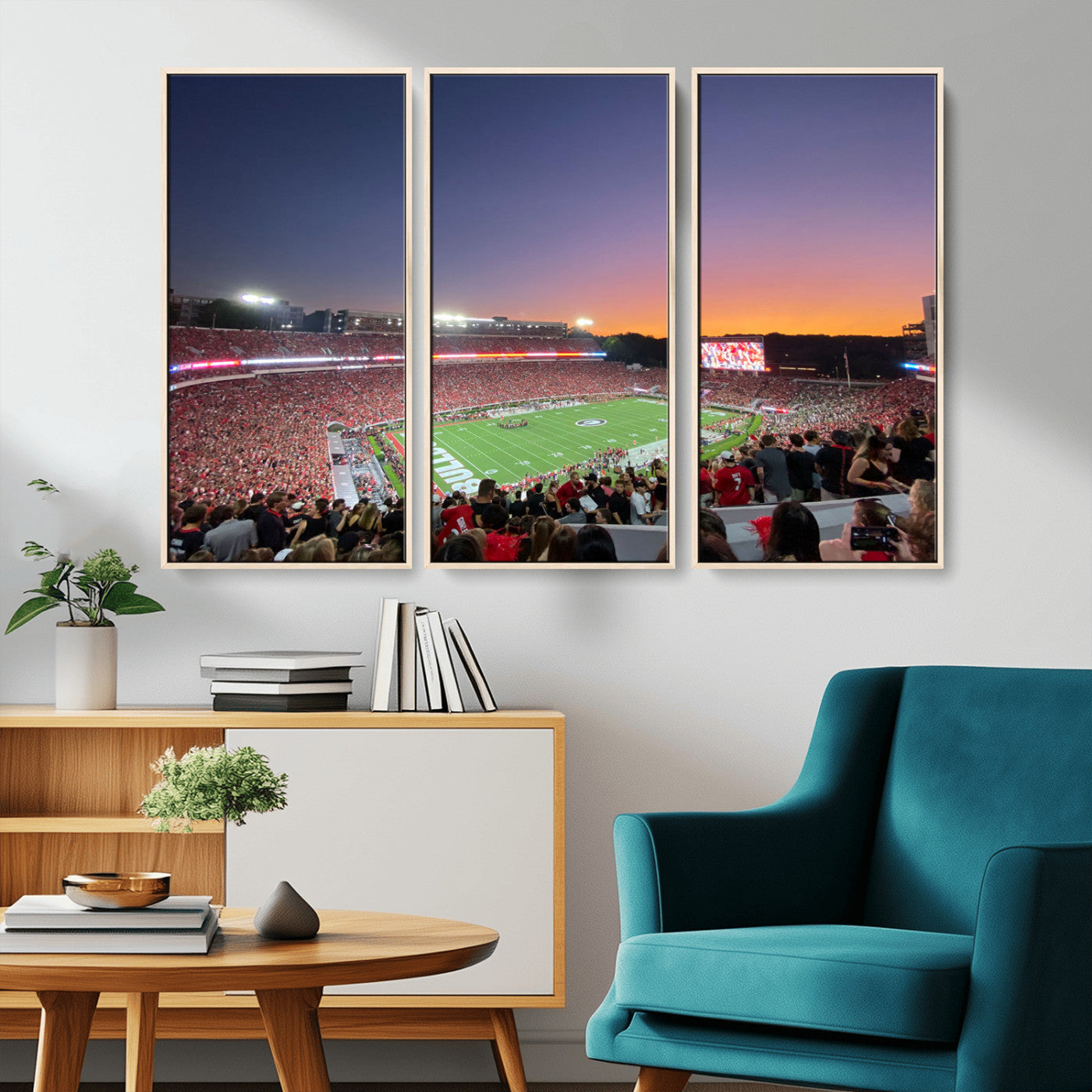 25139565-MGV-CV-48X32-3P-Dooley Stadium Wall Art Print, Sports Arena Canvas Wall Art, Dooley Field at Sanford Stadium Canvas Print, Modern Athletic Field Art Printing