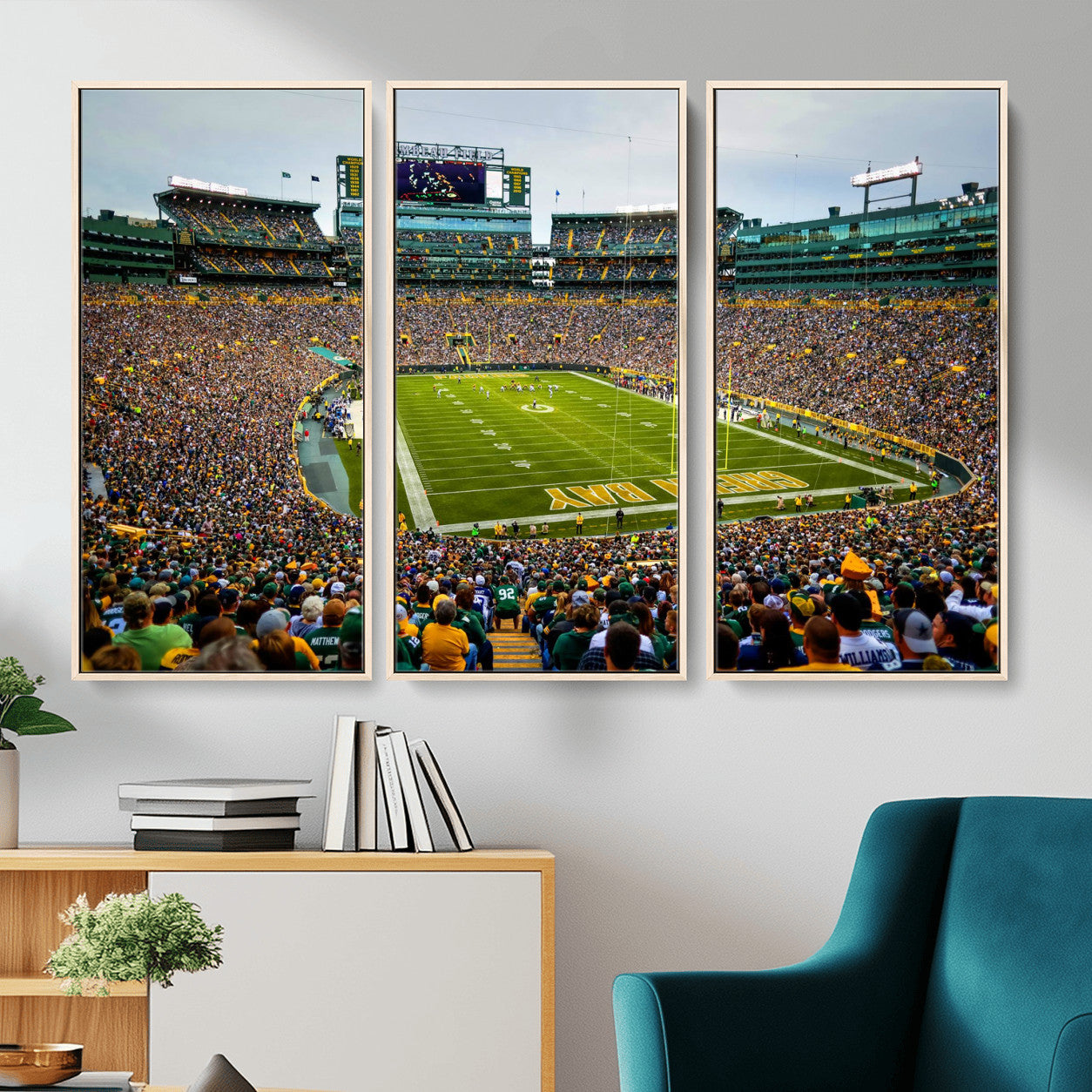 GBP101-MGV-FC-48X32-3P - Green Bay Packers Lambeau Field Stadium Wall Art Canvas Print, Iconic NFL Football Stadium Artwork, Wisconsin Sports Home Decor