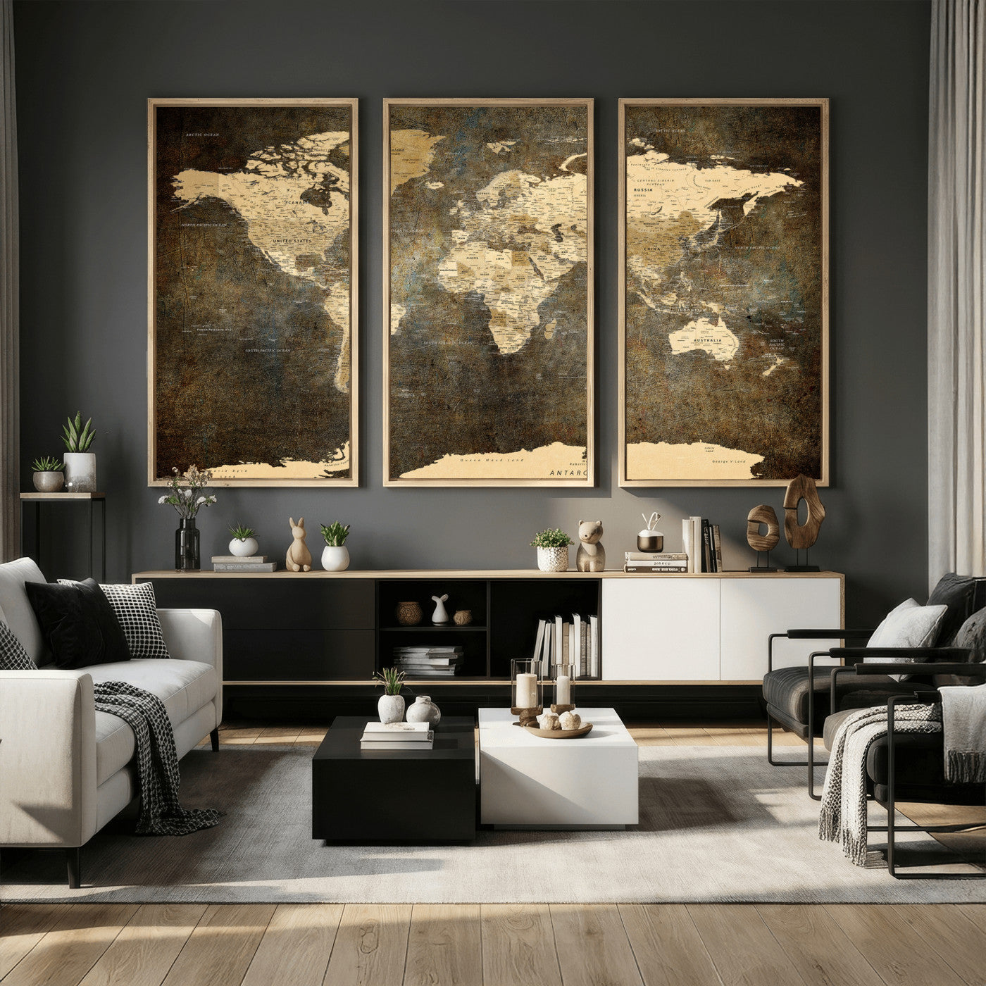 89742472-MGV-CV-36X24 - World Map Wall Art Canvas Print, Modern Decorative Framed Map Artwork Prints for Living Room, Office, Bedroom Wall Decor