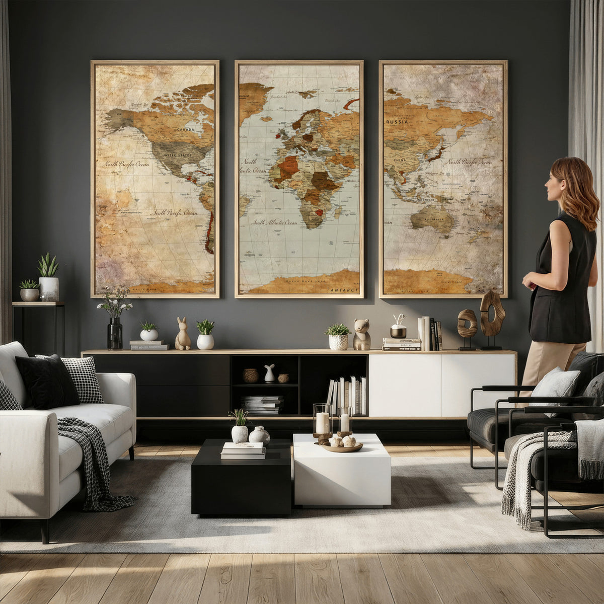 74176056-MGV-CV-36X24 - World Map Wall Art Canvas Print, Modern Decorative Framed Map Artwork Prints for Living Room, Office, Bedroom Wall Decor