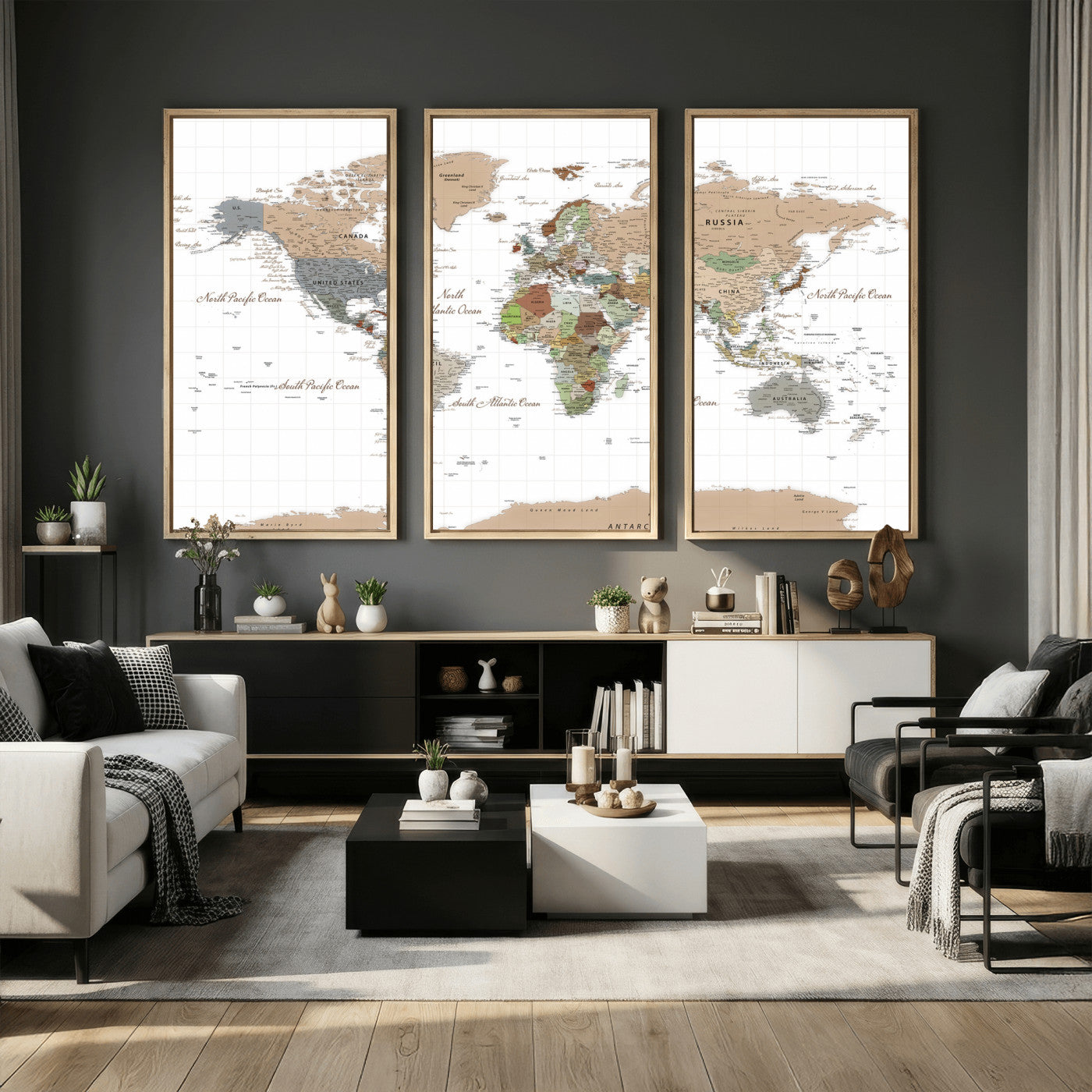 91286788-MGV-CV-36X24 - World Map Wall Art Canvas Print, Modern Decorative Framed Map Artwork Prints for Living Room, Office, Bedroom Wall Decor