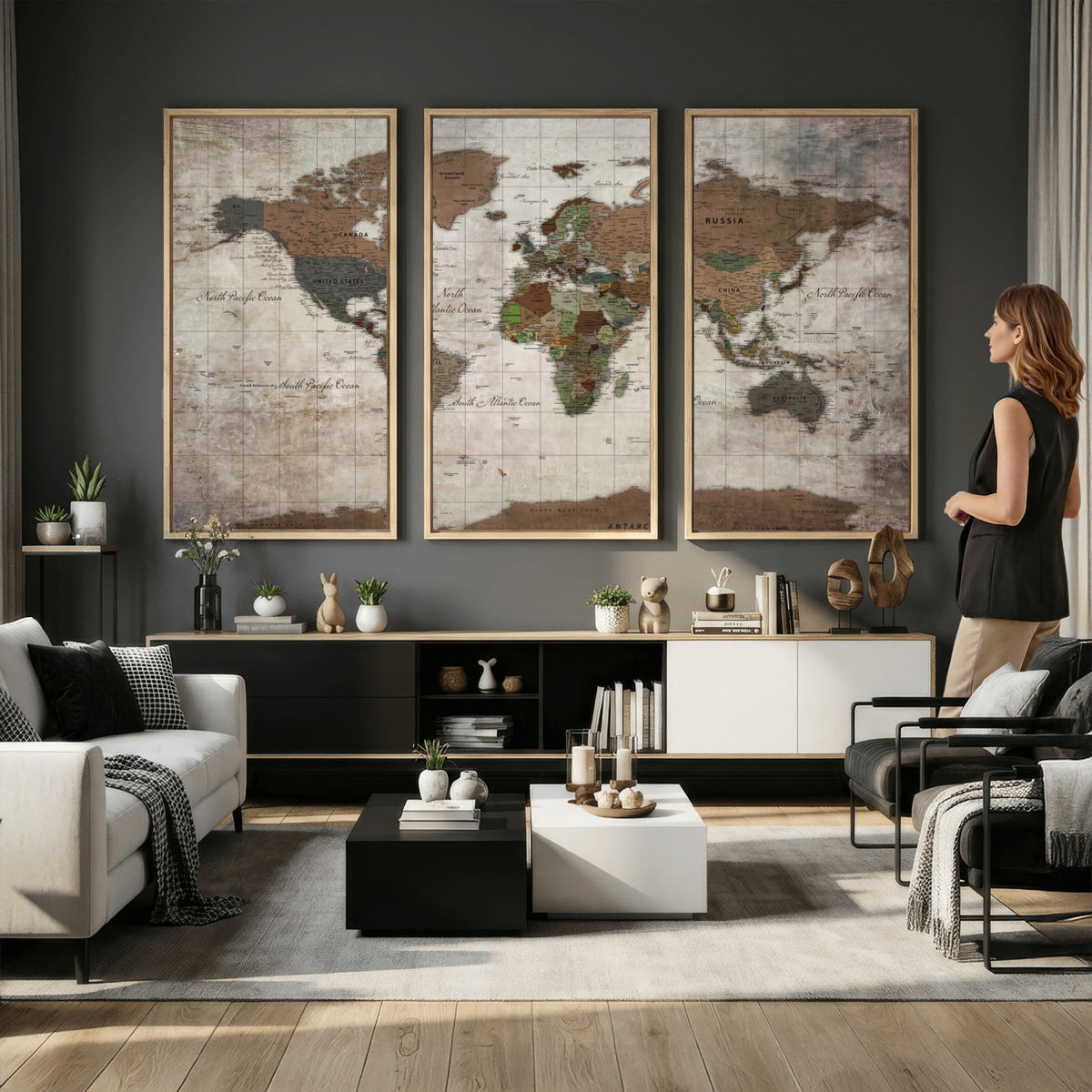 65393892-MGV-CV-36X24 - World Map Wall Art Canvas Print, Modern Decorative Framed Map Artwork Prints for Living Room, Office, Bedroom Wall Decor