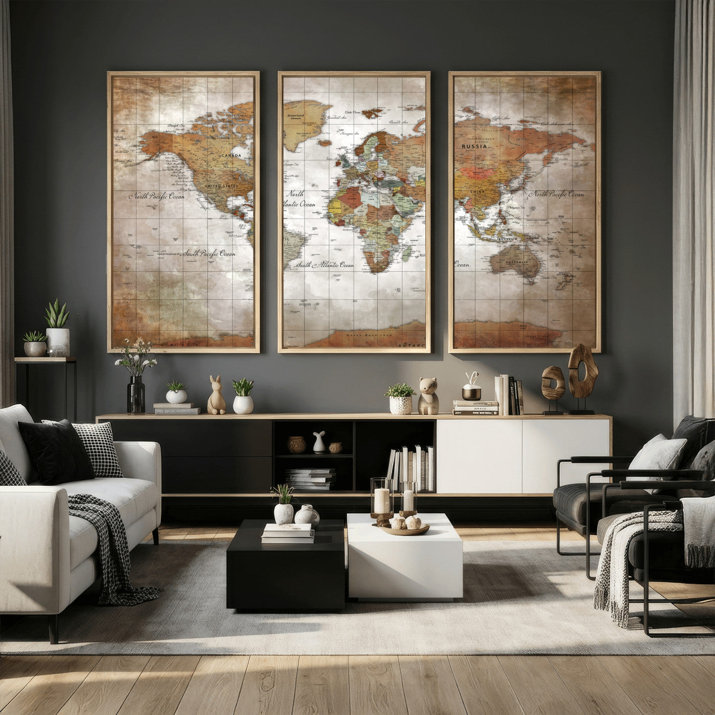 51643807-MGV-CV-36X24 - World Map Wall Art Canvas Print, Modern Decorative Framed Map Artwork Prints for Living Room, Office, Bedroom Wall Decor