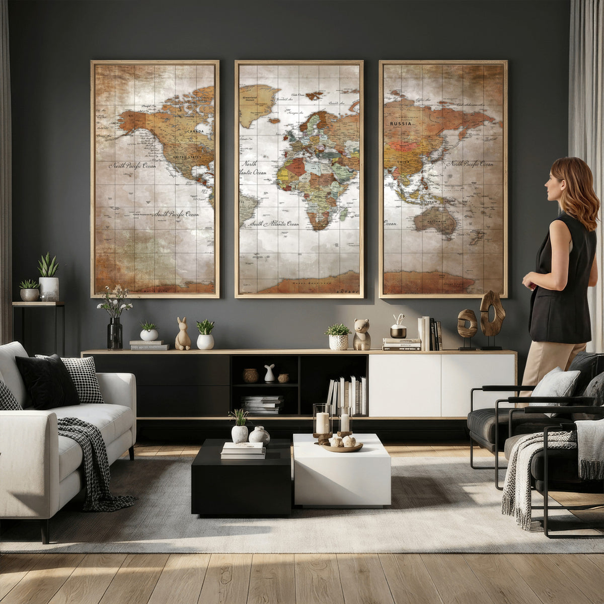 51643807-MGV-CV-36X24 - World Map Wall Art Canvas Print, Modern Decorative Framed Map Artwork Prints for Living Room, Office, Bedroom Wall Decor