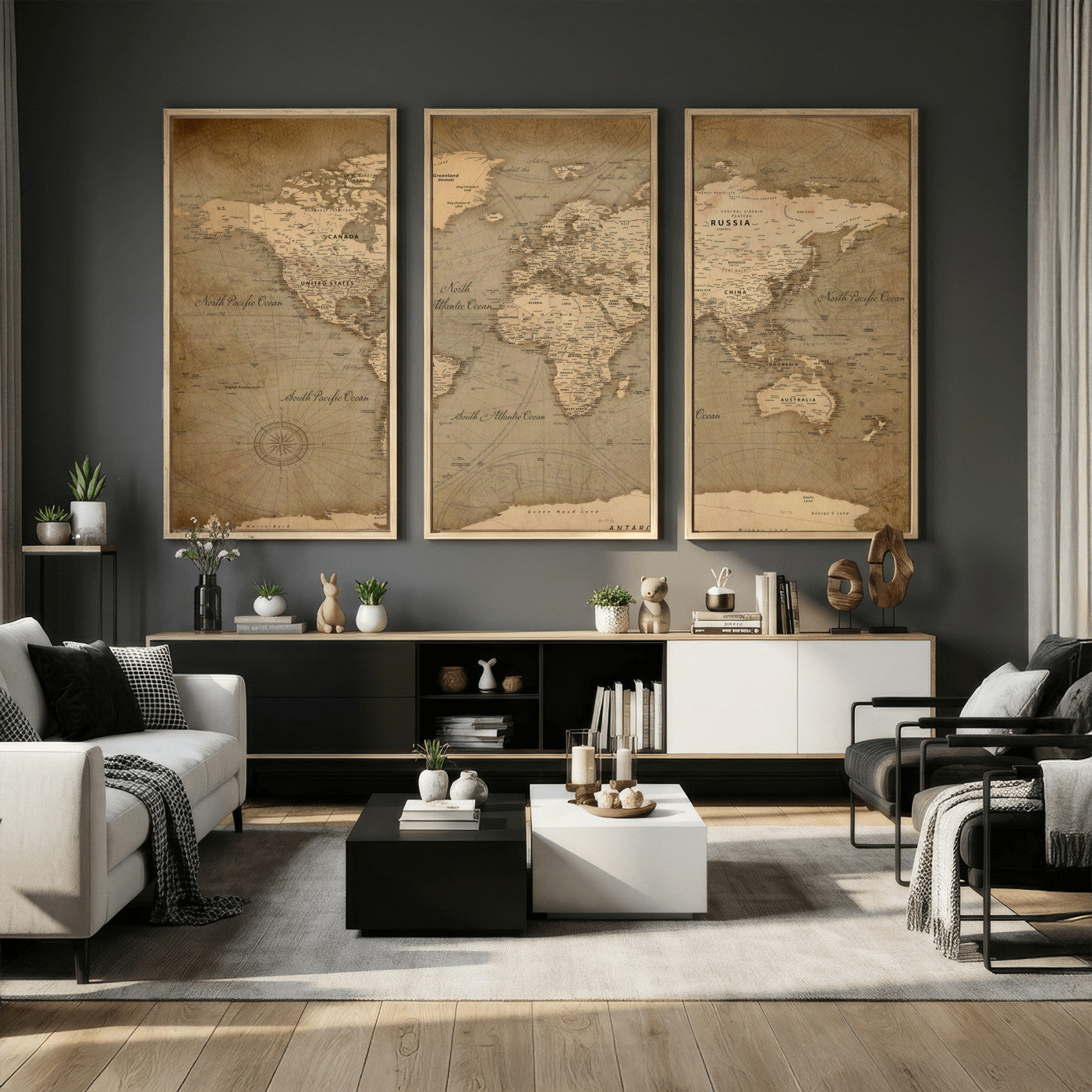 49946617-MGV-CV-36X24 - World Map Wall Art Canvas Print, Modern Decorative Framed Map Artwork Prints for Living Room, Office, Bedroom Wall Decor