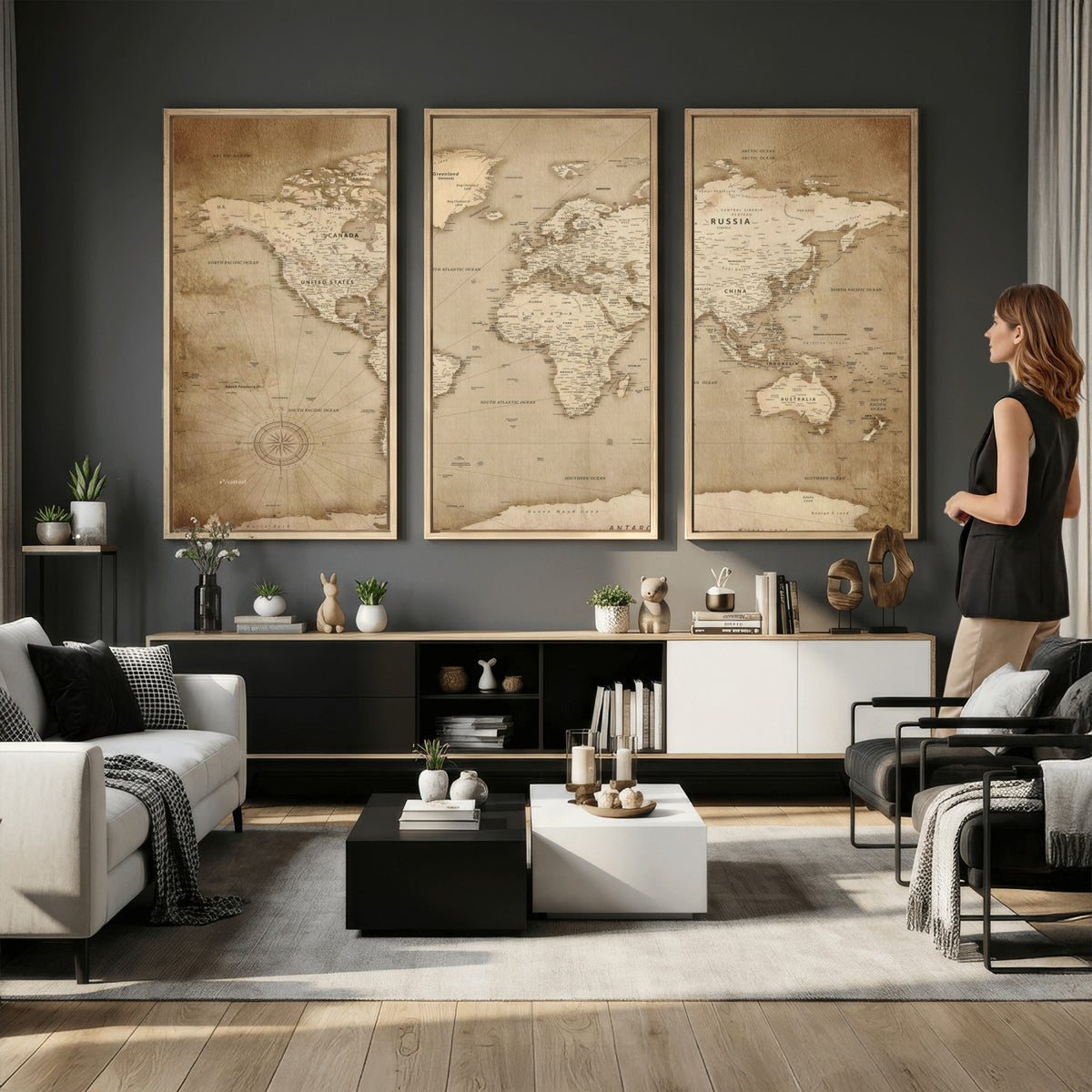 34795134-MGV-CV-36X24 - World Map Wall Art Canvas Print, Modern Decorative Framed Map Artwork Prints for Living Room, Office, Bedroom Wall Decor