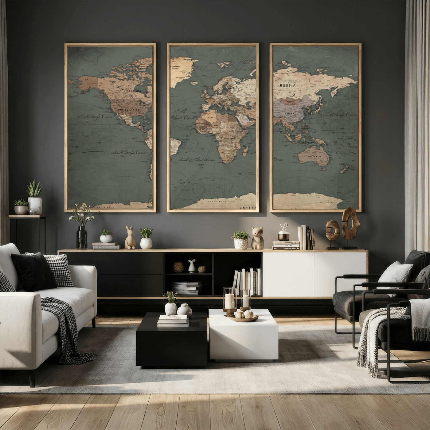 84619399-MGV-CV-36X24 - World Map Wall Art Canvas Print, Modern Decorative Framed Map Artwork Prints for Living Room, Office, Bedroom Wall Decor