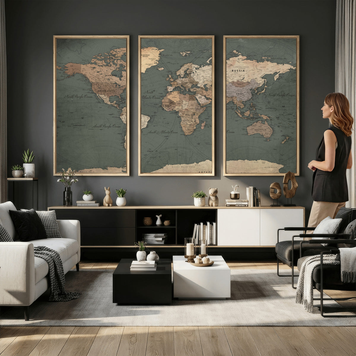 84619399-MGV-CV-36X24 - World Map Wall Art Canvas Print, Modern Decorative Framed Map Artwork Prints for Living Room, Office, Bedroom Wall Decor