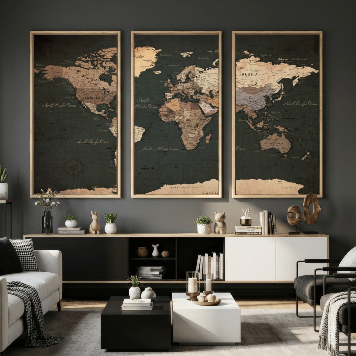 62059333-MGV-CV-36X24 - World Map Wall Art Canvas Print, Modern Decorative Framed Map Artwork Prints for Living Room, Office, Bedroom Wall Decor
